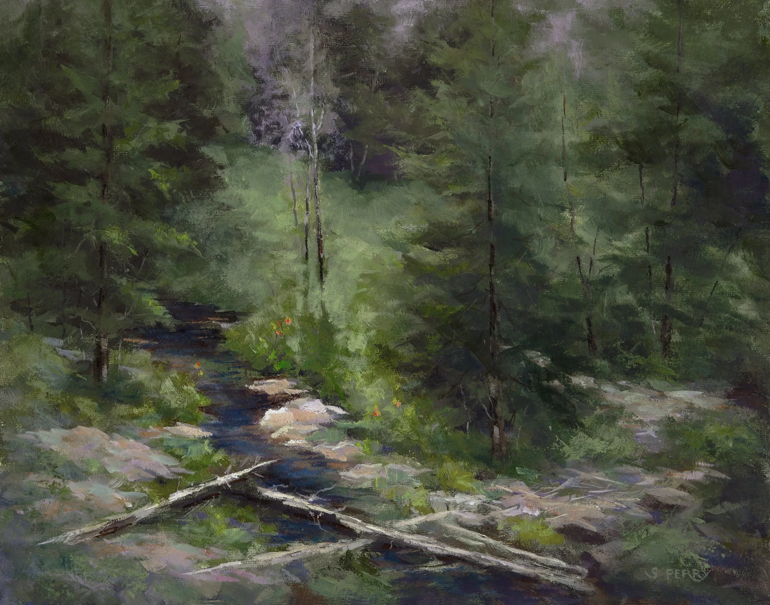 Ouzel Falls Trail.   11x14 oil on panel