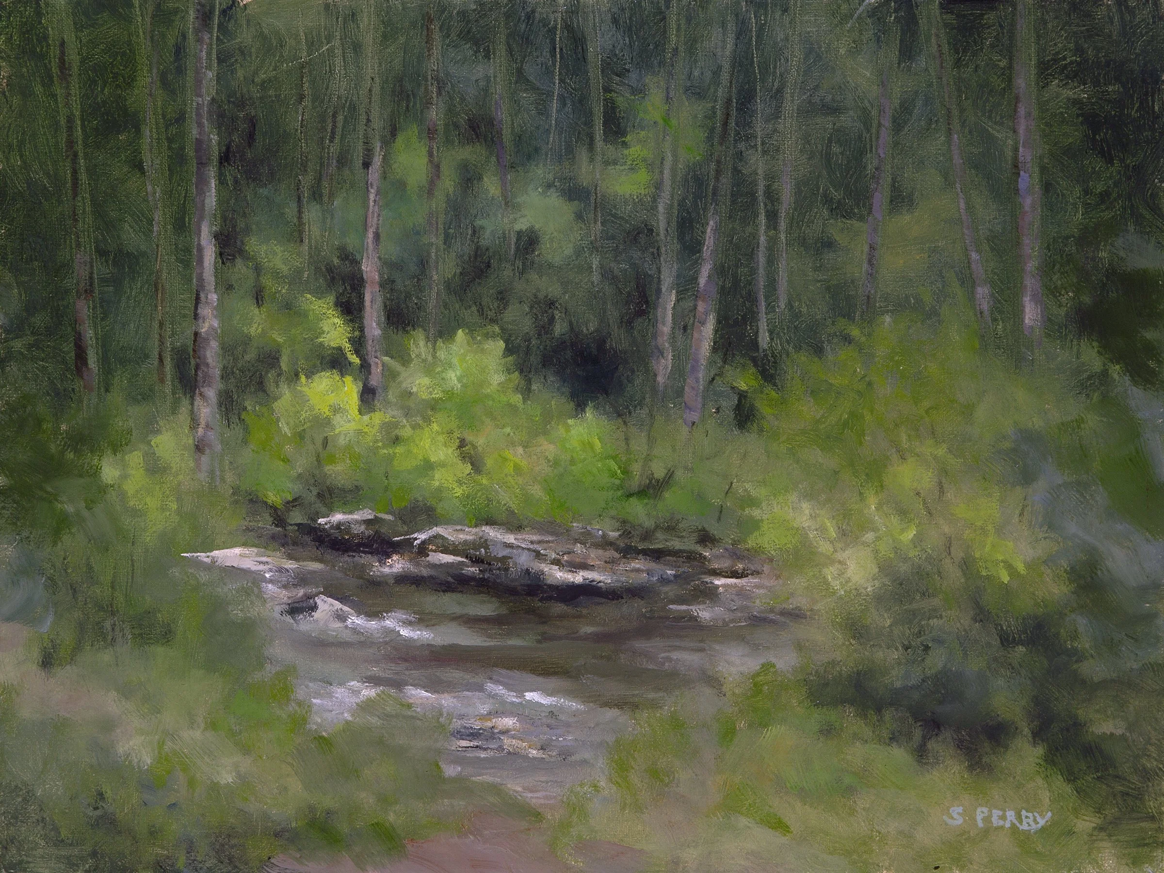 Morning Hyalite Creek.    9x12 oil on panel