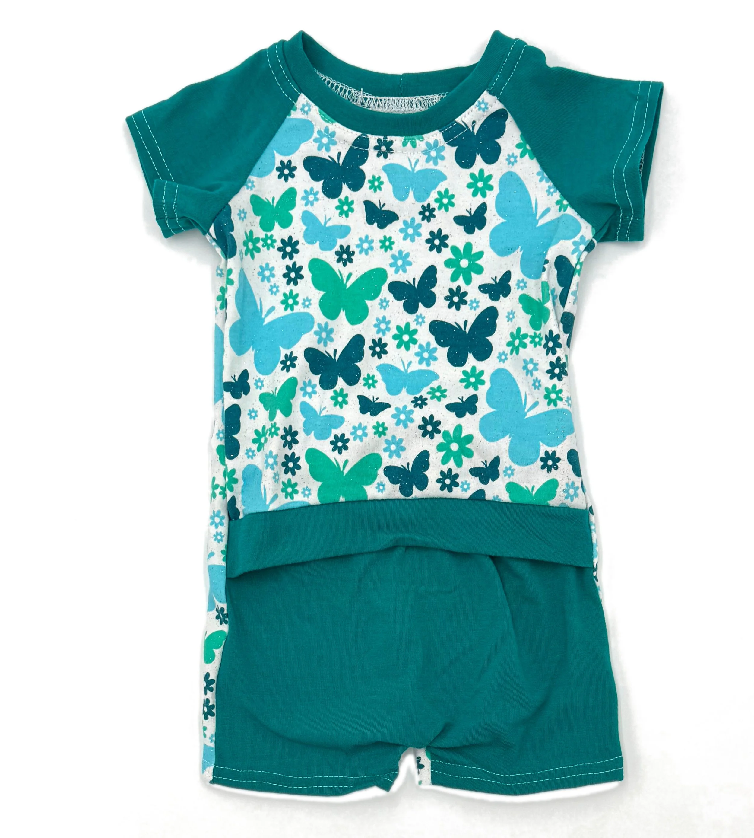 Teal Butterflies Romper