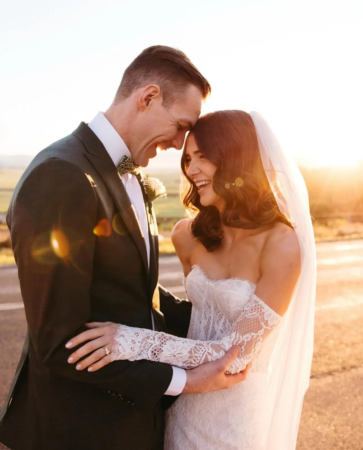 Bride and groom at golden hour