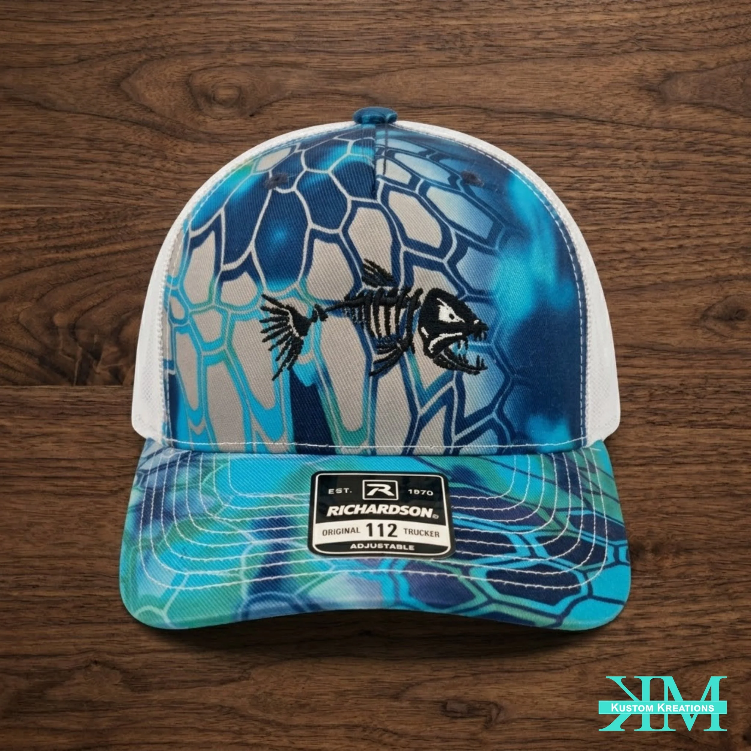 Embroidered bone fish tie-dye hat 