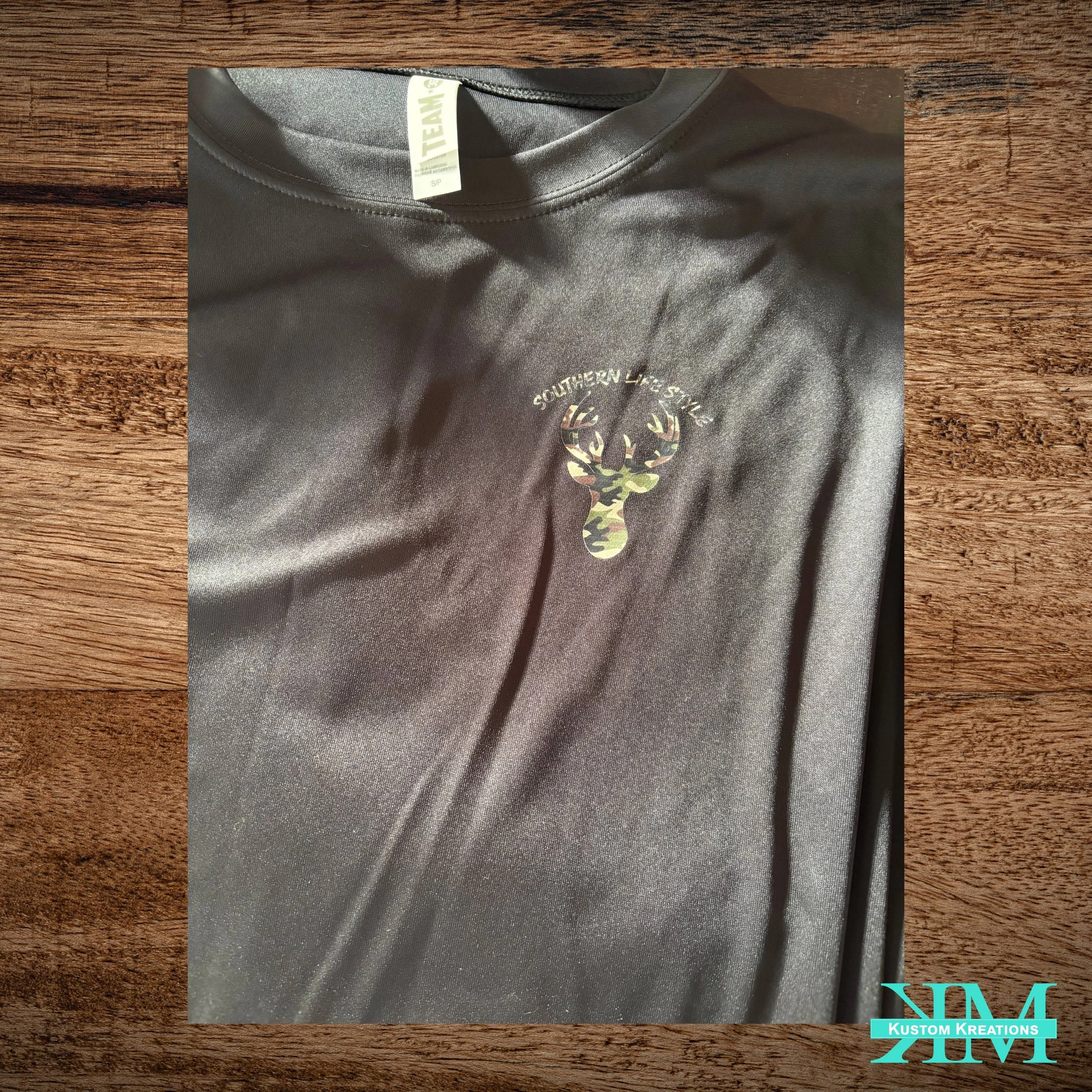 Hunting Camo themed DTF Left Chest Print