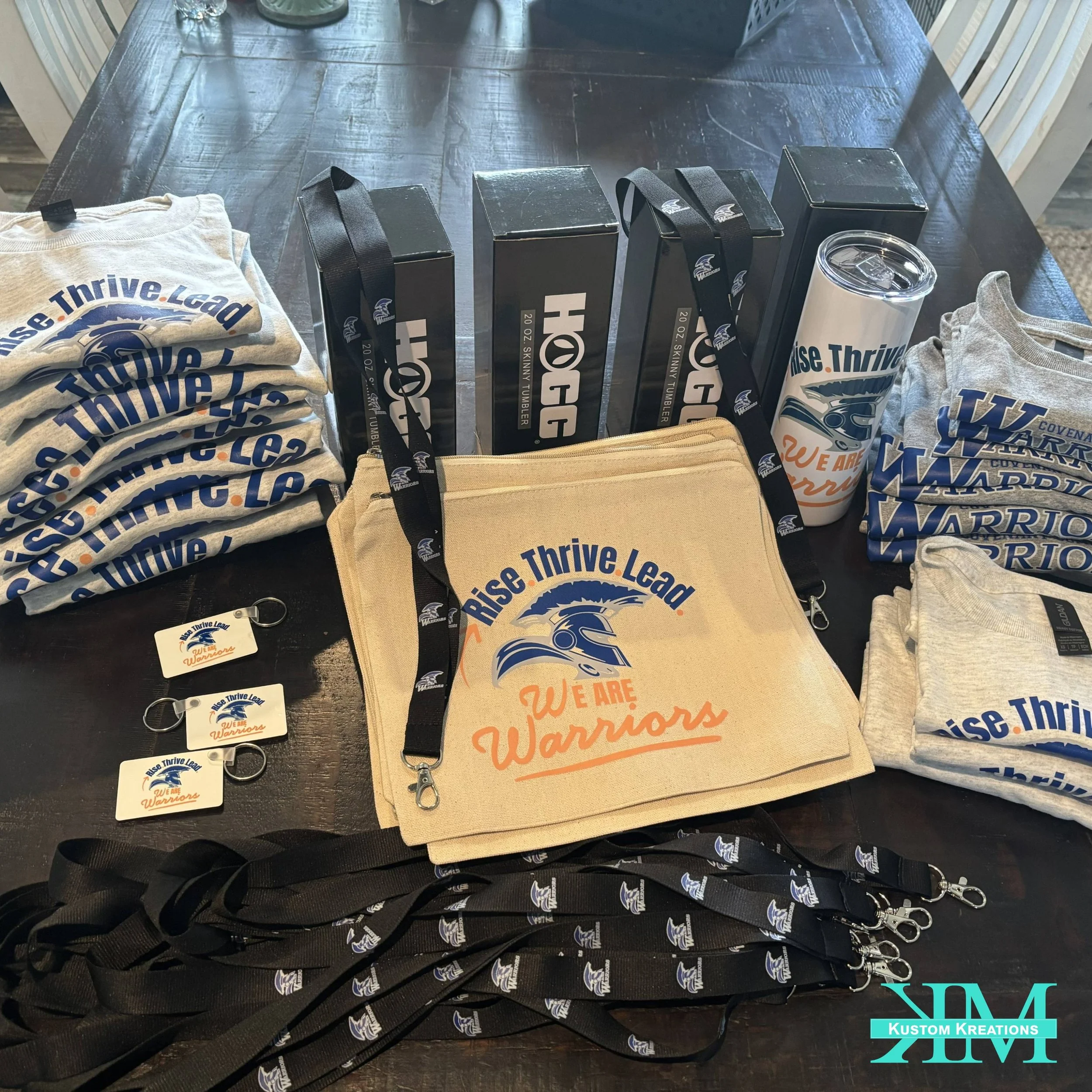 Custom bags, lanyards, t-shirts, and tumblers for Warriors