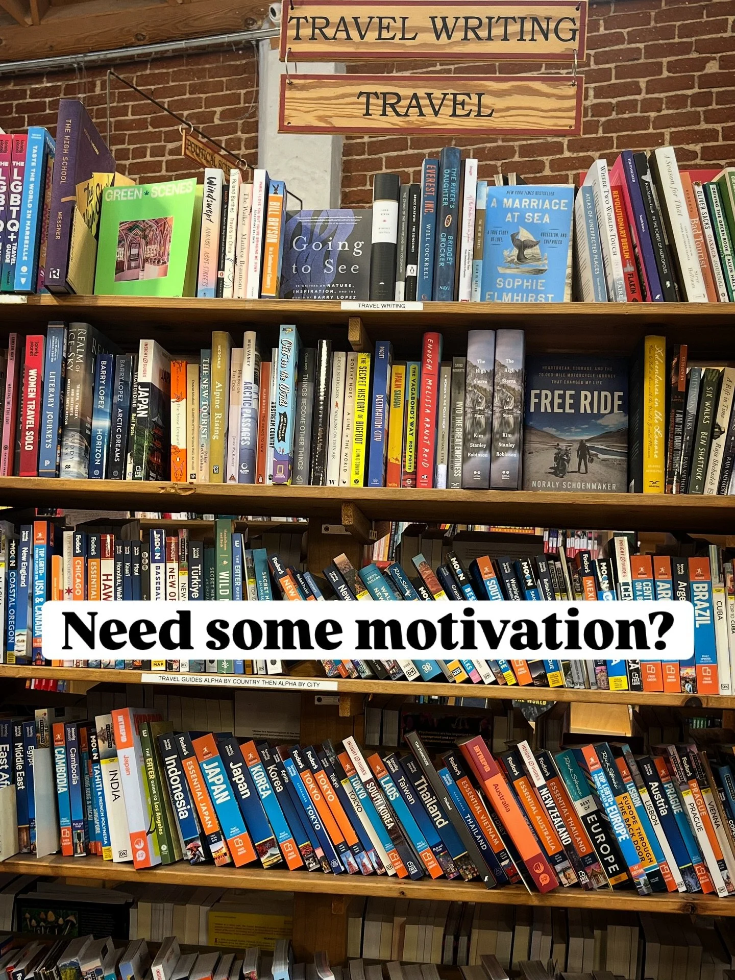 Nothing better than a full shelf of travel books to inspire your next adventure!  Thanks Skylight Books.
