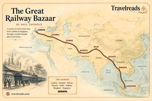 The Great Railway Bazaar map by Travelreads