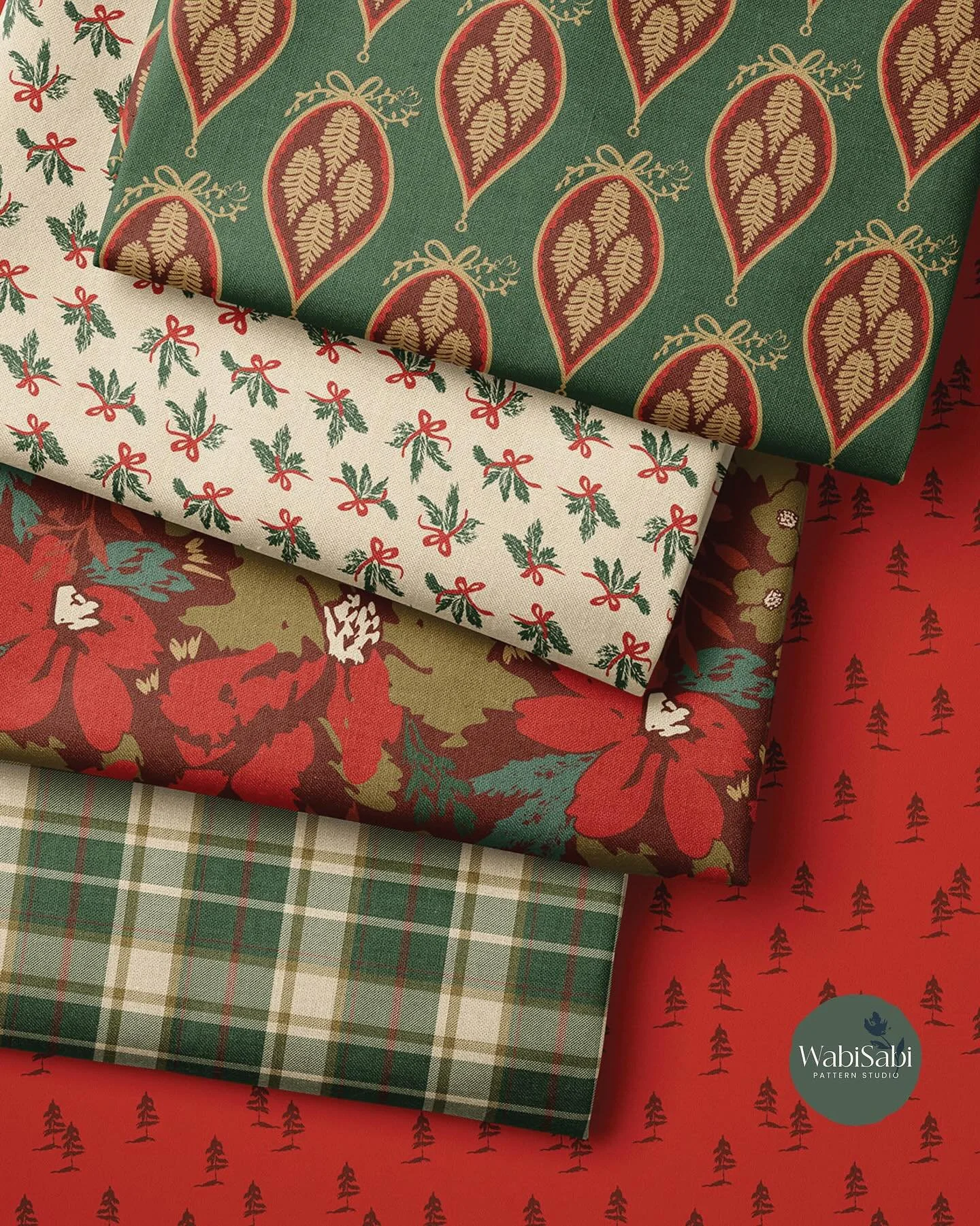Rich moody hues and timeless prints - new &ldquo;Holiday Trimmings&rdquo; collection available for licensing. 
You can also find these patterns by searching ID# 1405773 in @spoonflower collections. 
.
.
.
#holidayfabric #spoonflowermakers #spoonflowe