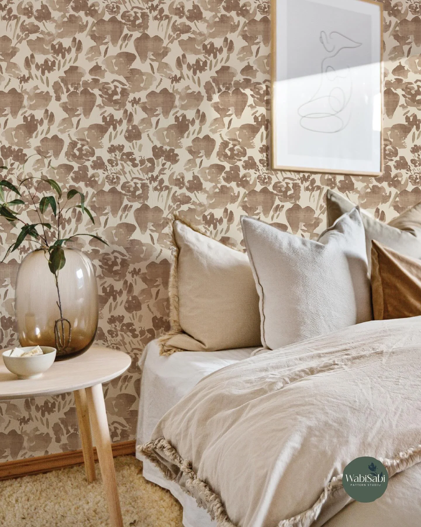 Hushed Horizons 🤍
An atmospheric mural wallpaper and coordinating tonal floral designed in warm sepia tones; painterly abstraction, softened detail, and the quiet beauty.

Created for serene bedrooms, nurseries, and layered neutral interiors.

Grate