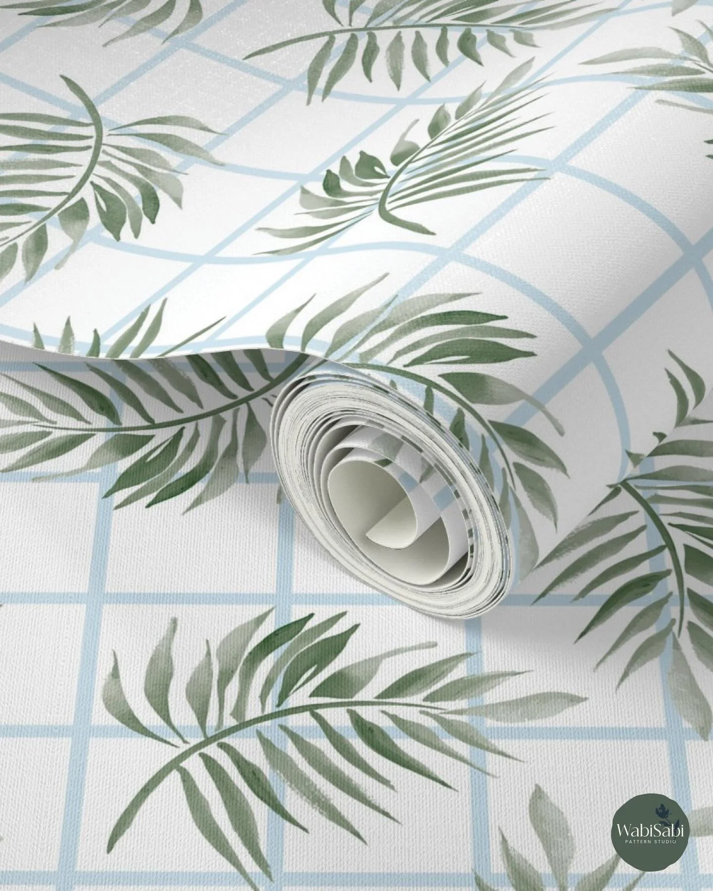 Ice storm prep in Atlanta calls for warm thoughts and tropical daydreams. 🌴
Soft watercolor palm fronds with a subtle lattice bring a light, coastal-tropical feel to interiors and apparel &mdash; shown here as wallpaper, upholstery, and beach appare
