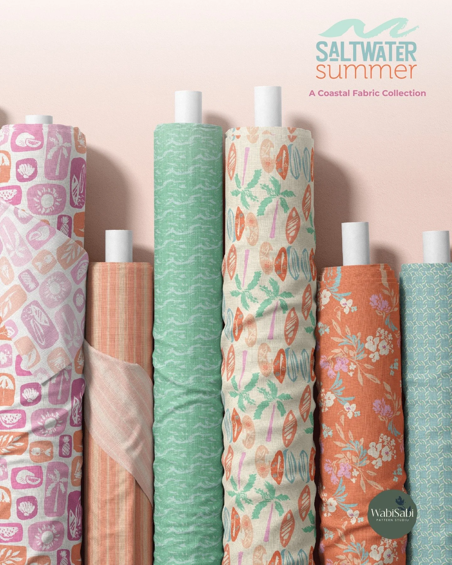 Saltwater Summer 🌊
A whimsical coastal fabric collection designed for children&rsquo;s clothing and summer apparel.
This six-print collection was inspired by sun-washed beach days, colorful surfboards, breezy cabana stripes, and playful seaside icon