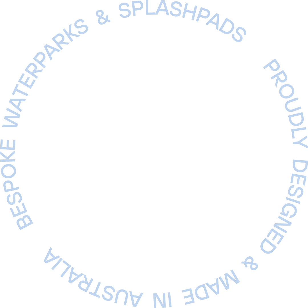 Circular text that reads, 'Bestwaterparks & Splashpads Proudly Designed & Made in Australia' around a black circle.
