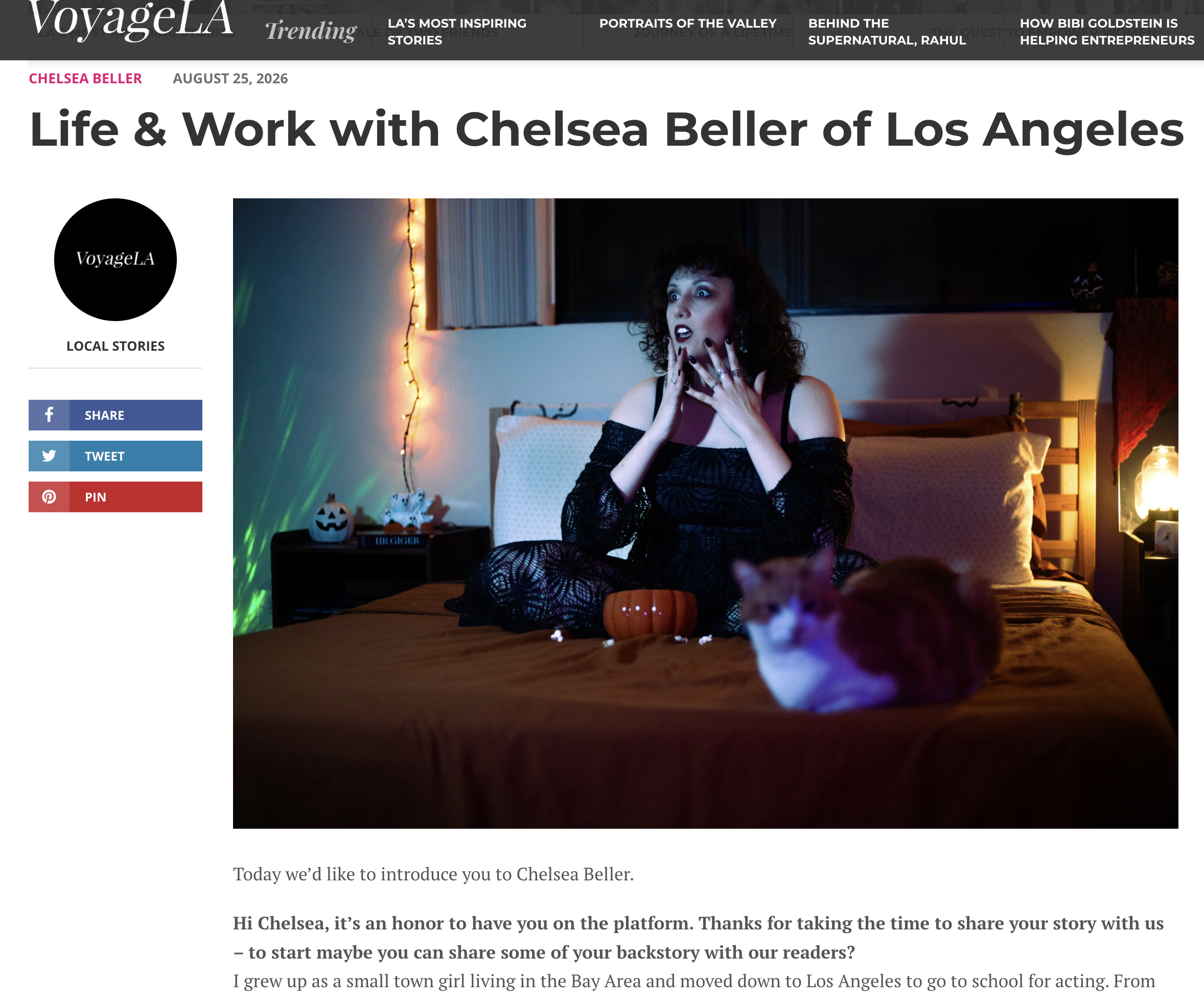 An article about Chelsea Beller in VoyageLA, an online magazine that showcases creative people and artists.