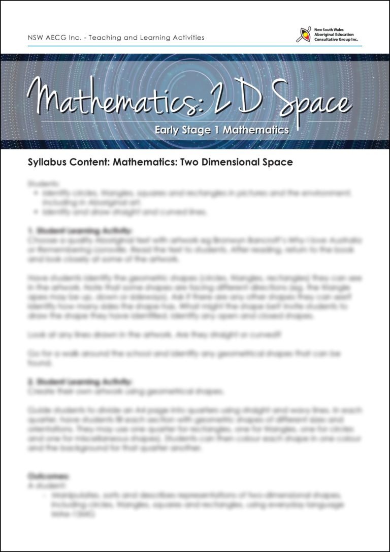 Early Stage 1 Maths: 2D Space