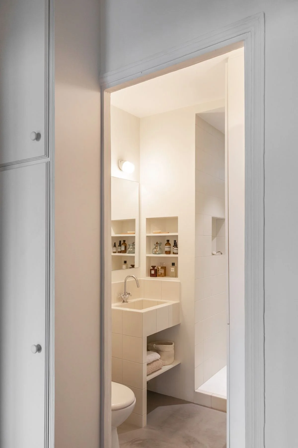 small bathroom with light materials
