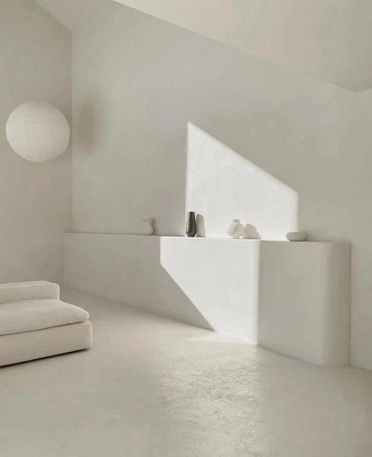 white microcement walls and floor