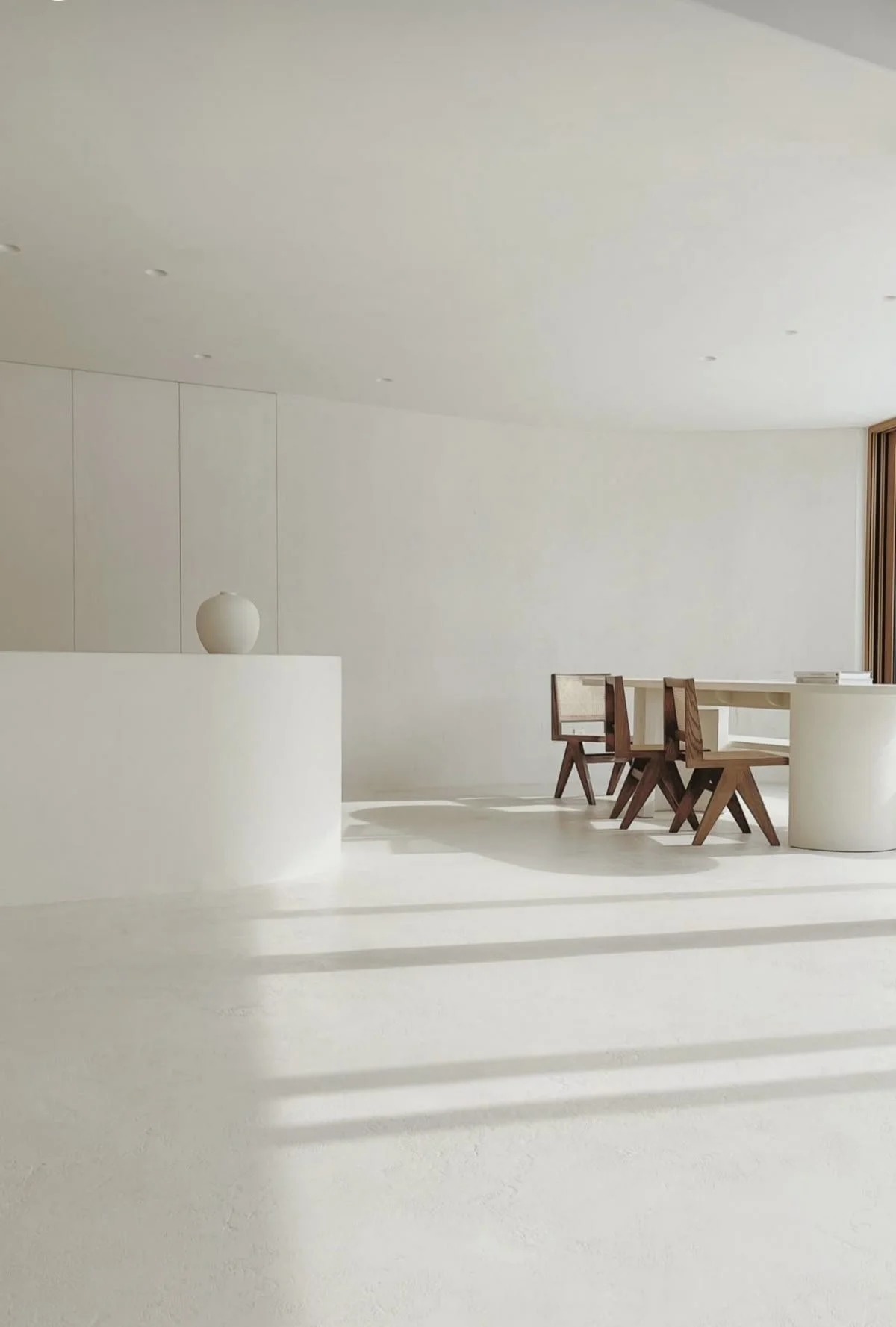 white microcement walls and floor