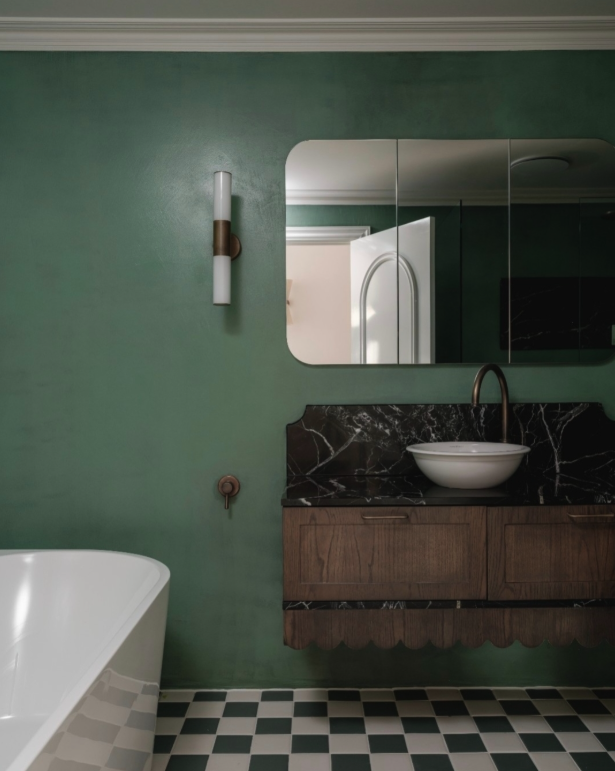 xbond microcement bathroom wall in green