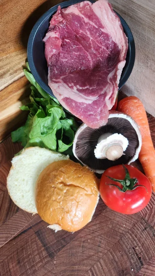 Ingredients for loaded blade steak burgers.webp