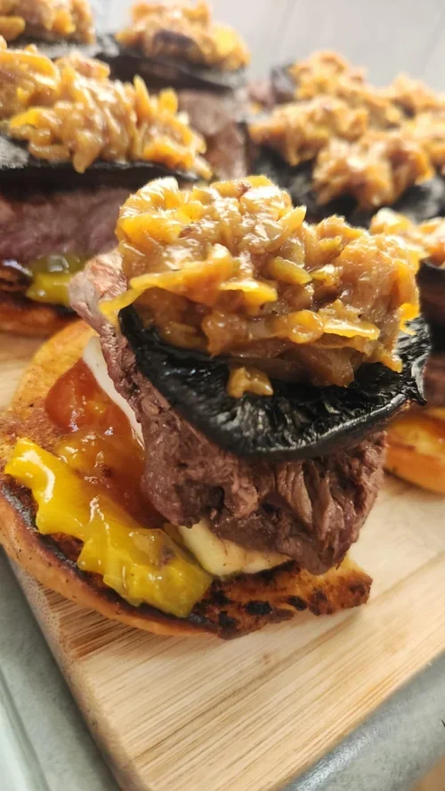 Preparing fillings for the burger.webp