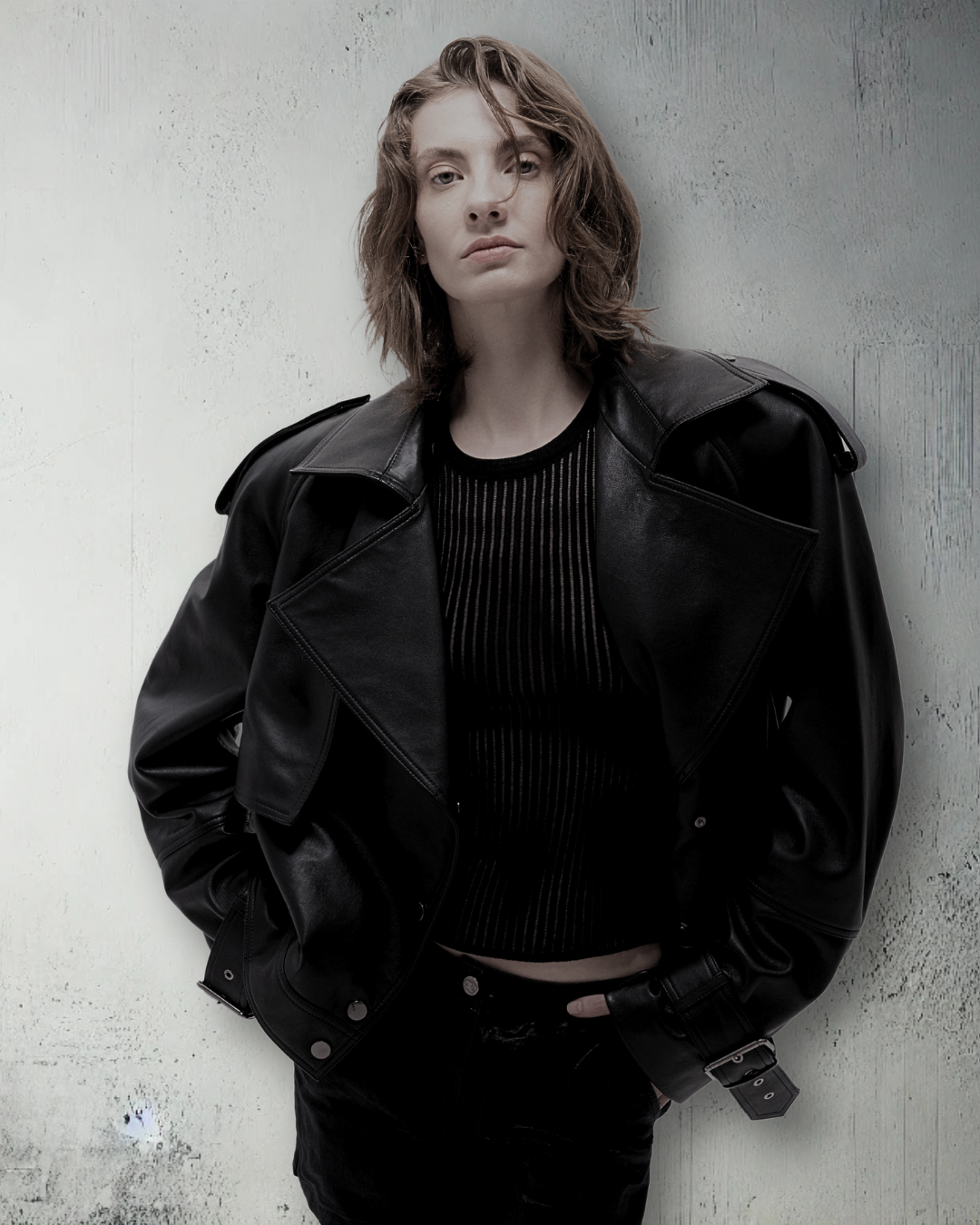 oversize leather jacket, vegetable tanned genuine leather