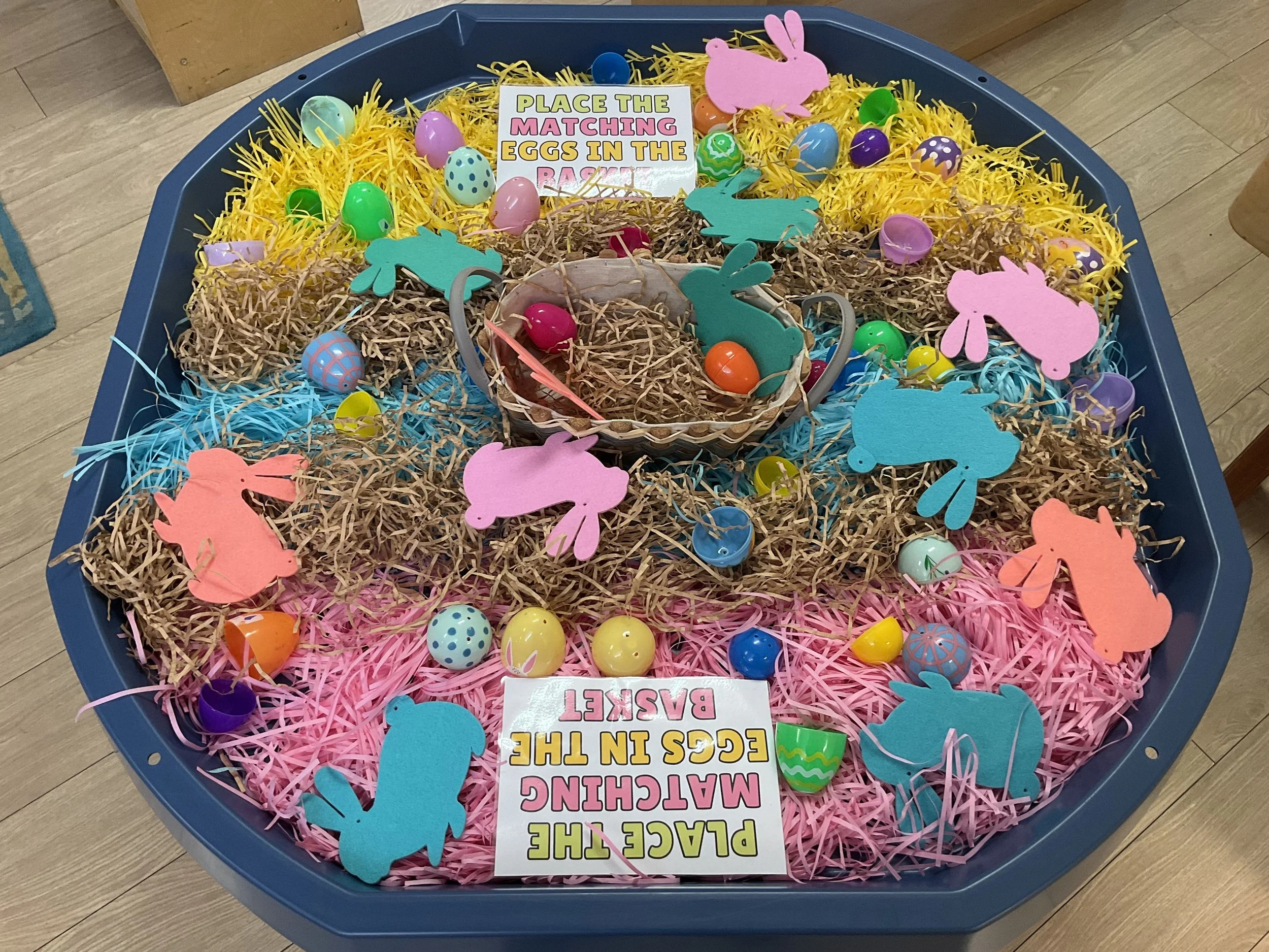 Easter Tuff Tray: Place Matching Eggs in the Basket