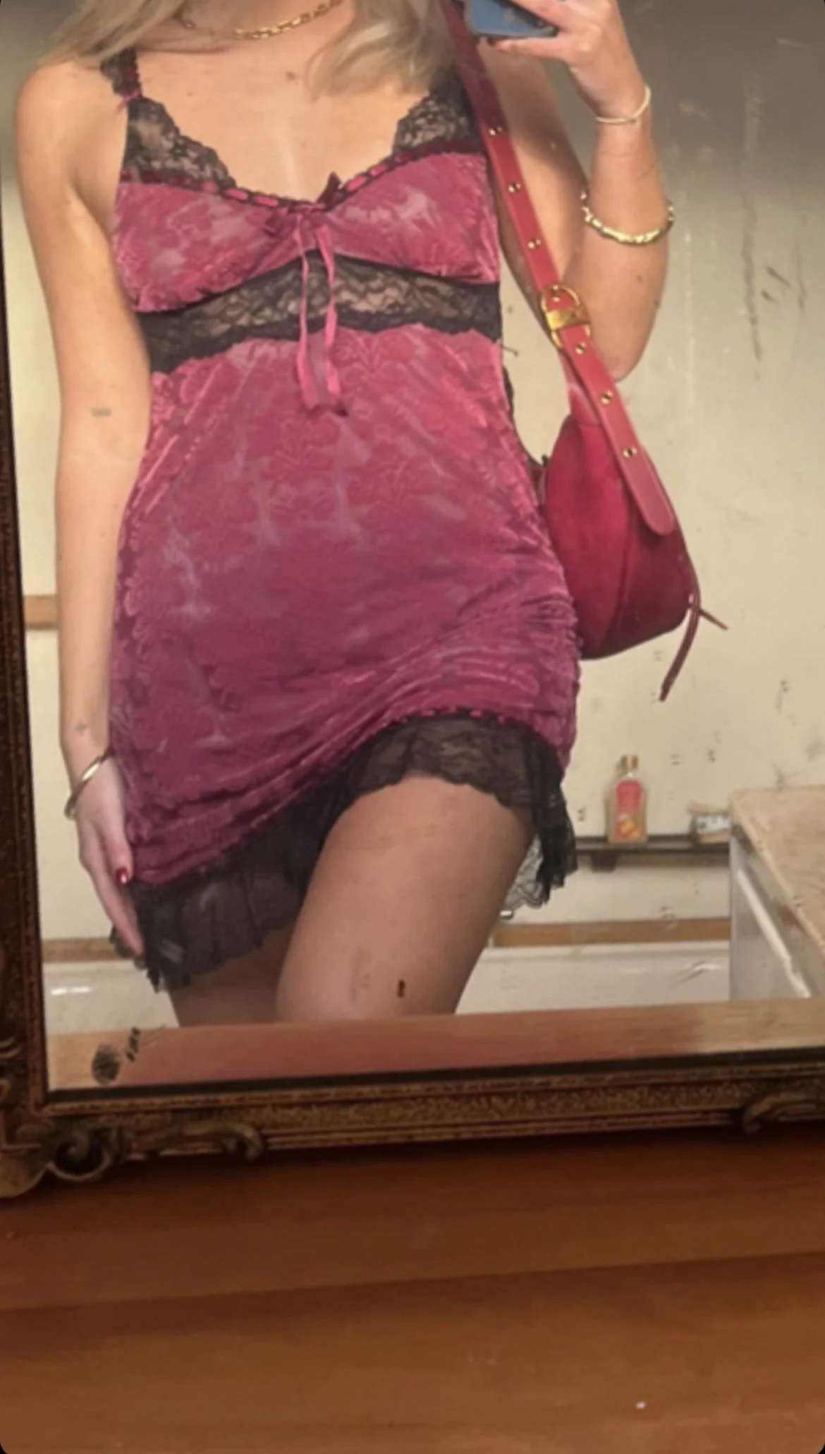 Sexy red mini lingerie style dress.