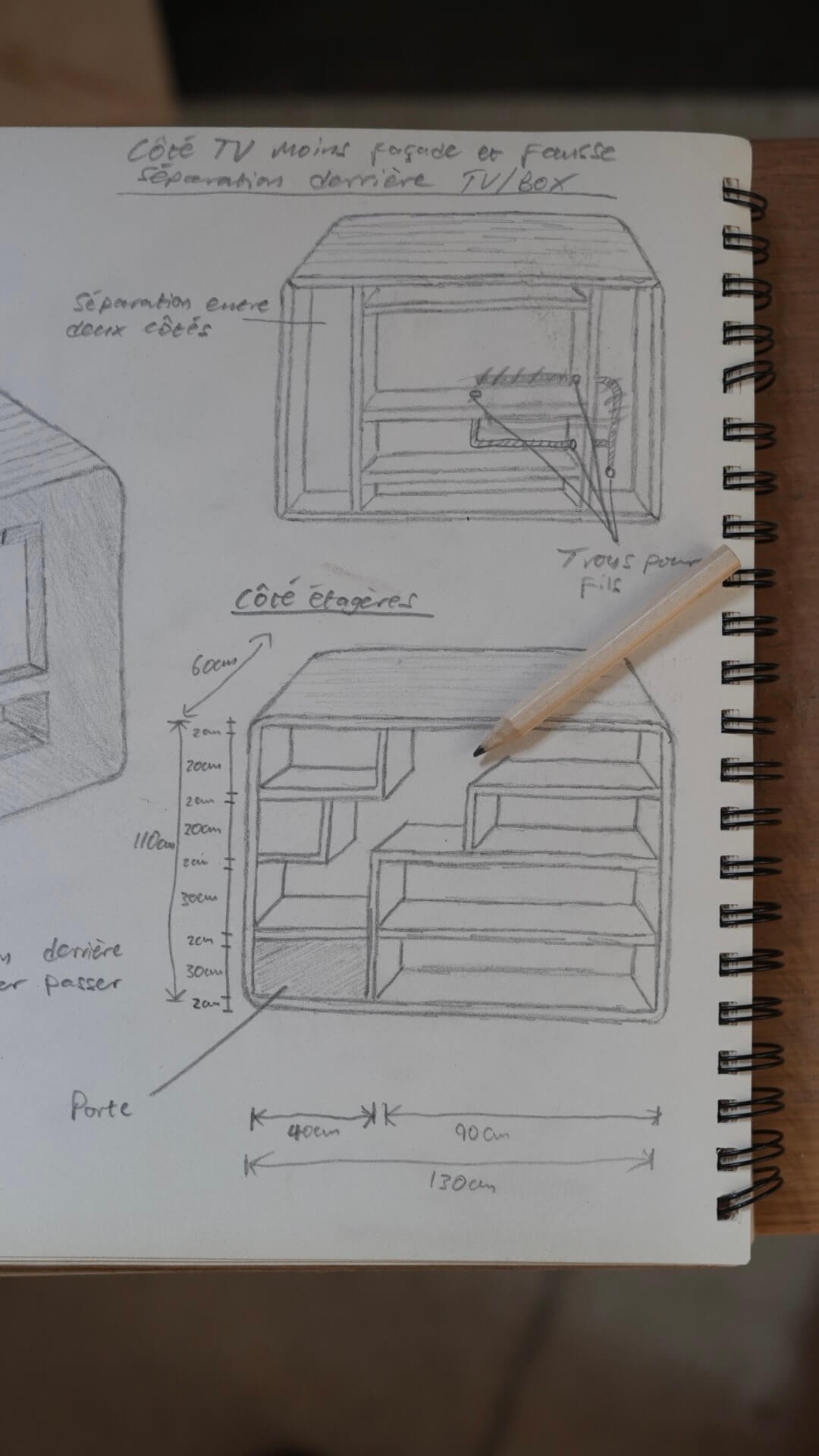 Croquis, sketch, d'un meuble sur-mesure Goat Lab Furniture