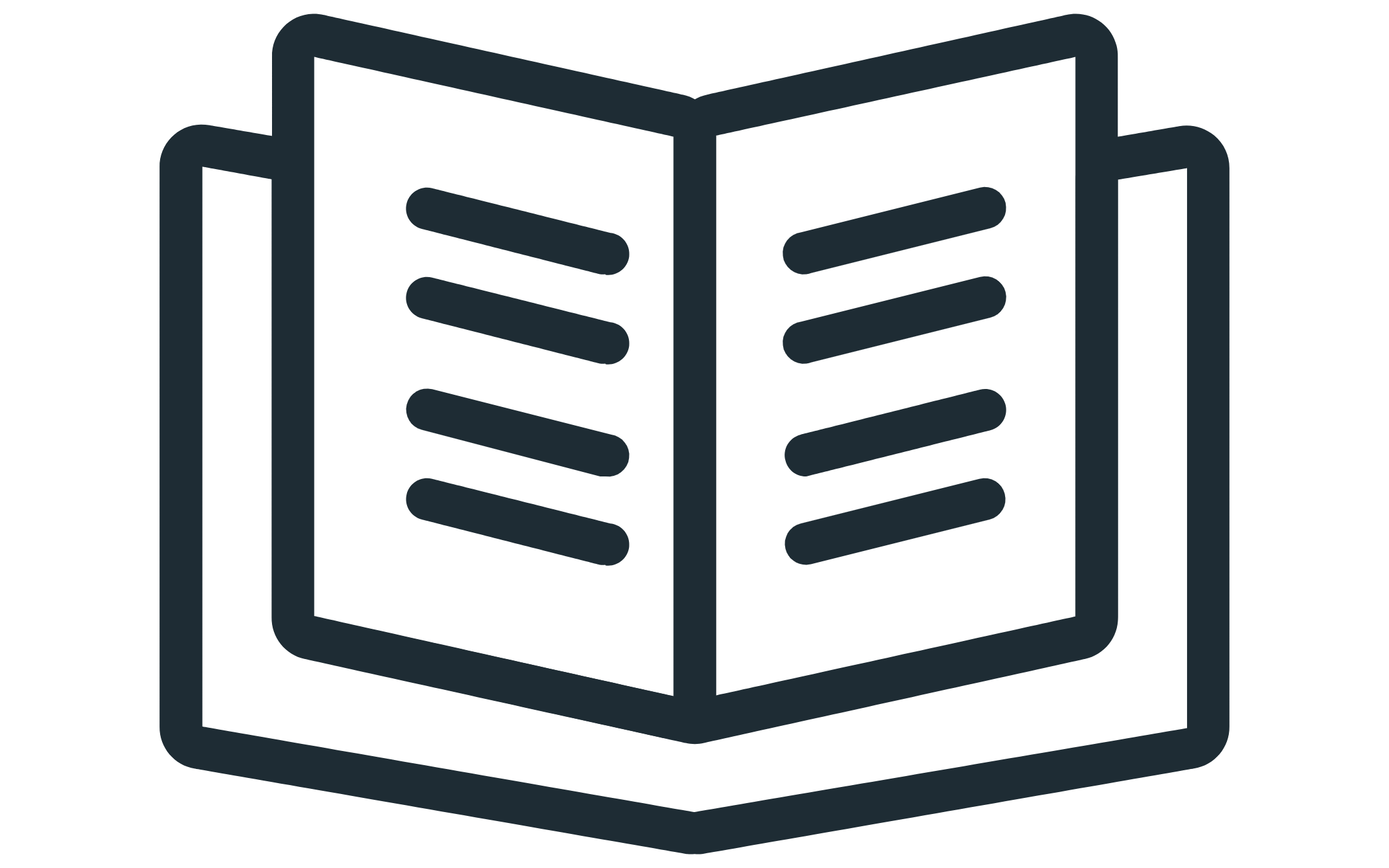 Outline icon of an open book with lines representing text on the pages.