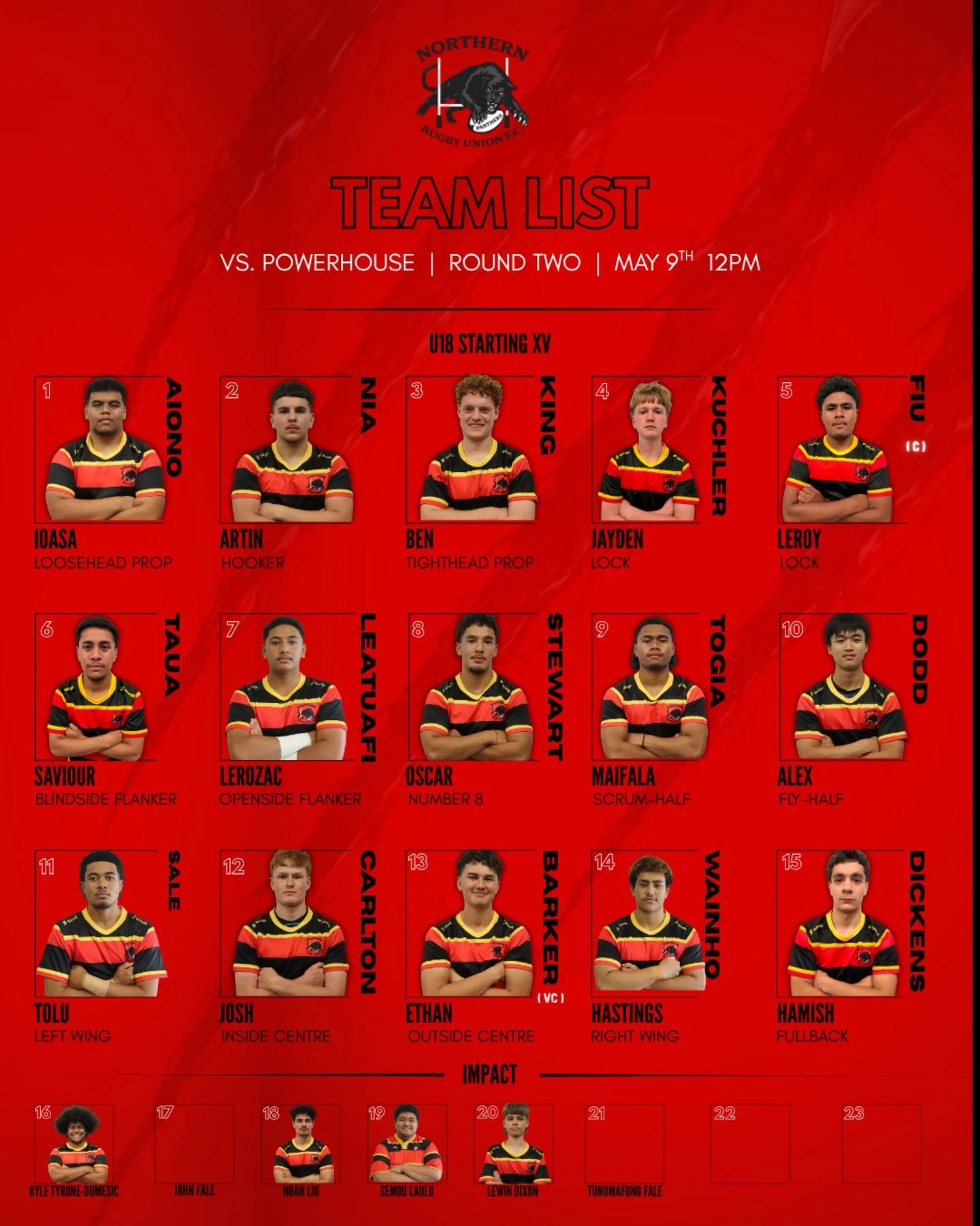 TEAM LIST LOCKED IN &amp; READY 📋🔥

On the road.
On a mission.
You know the drill

Tomorrow the U18s battle against @powerhousejuniorsrufc 

LESSS PUSHHH 😤

#gameday 
#rugbyunion 
#rugbyvic 
#wearethenorth