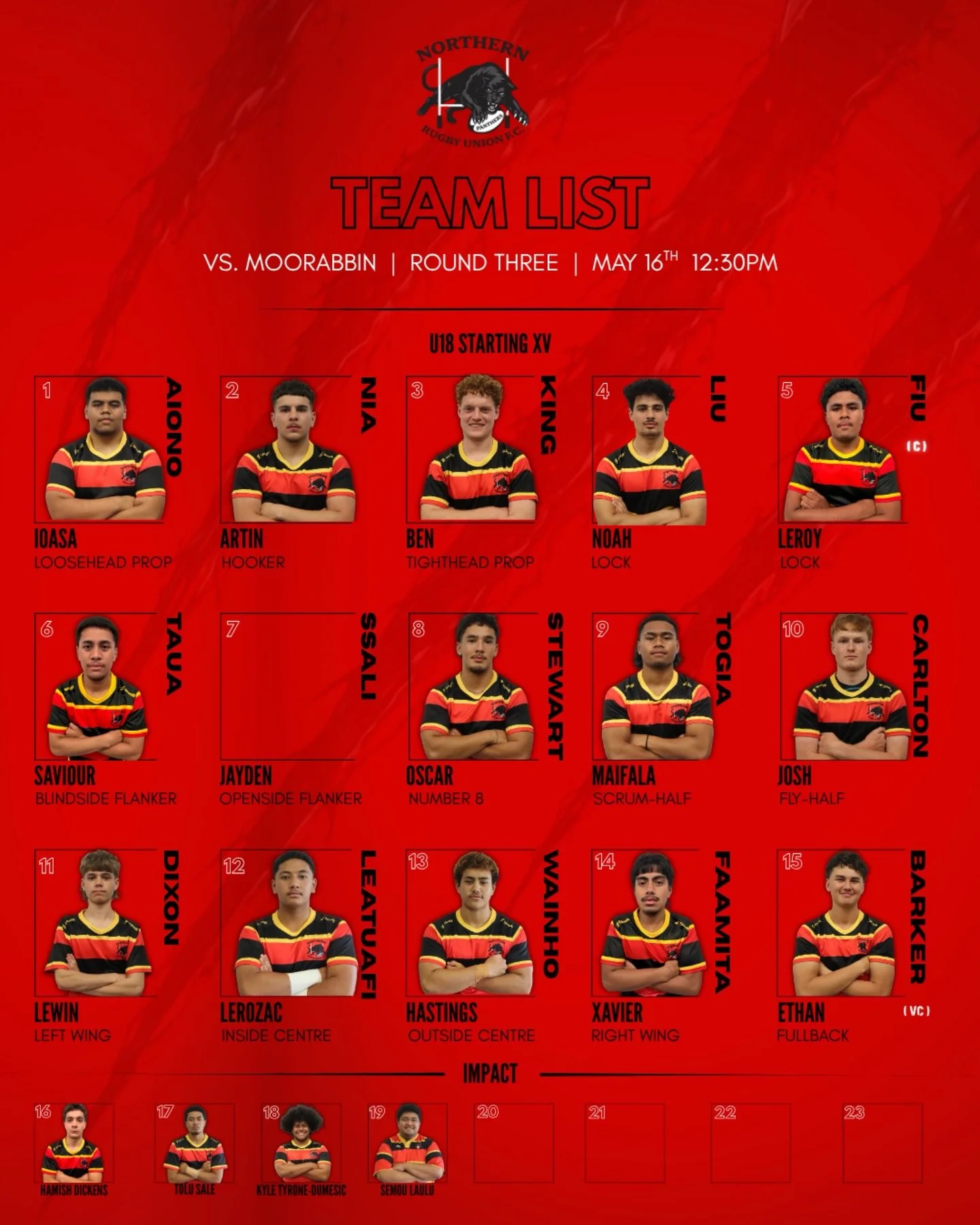 HOME TURF DEFENCE SQUAD 📋🔥

U18s locked in for tomorrow&rsquo;s clash against @moorabbinrams 

Come through. 
LESSS OGE!

#gameday 
#rugbyunion 
#rugbyvic 
#wearethenorth
