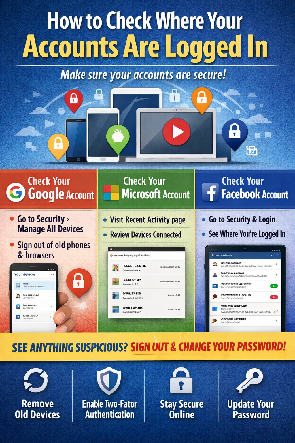How to Check Where Your Google, Microsoft and Facebook Accounts Are Logged In