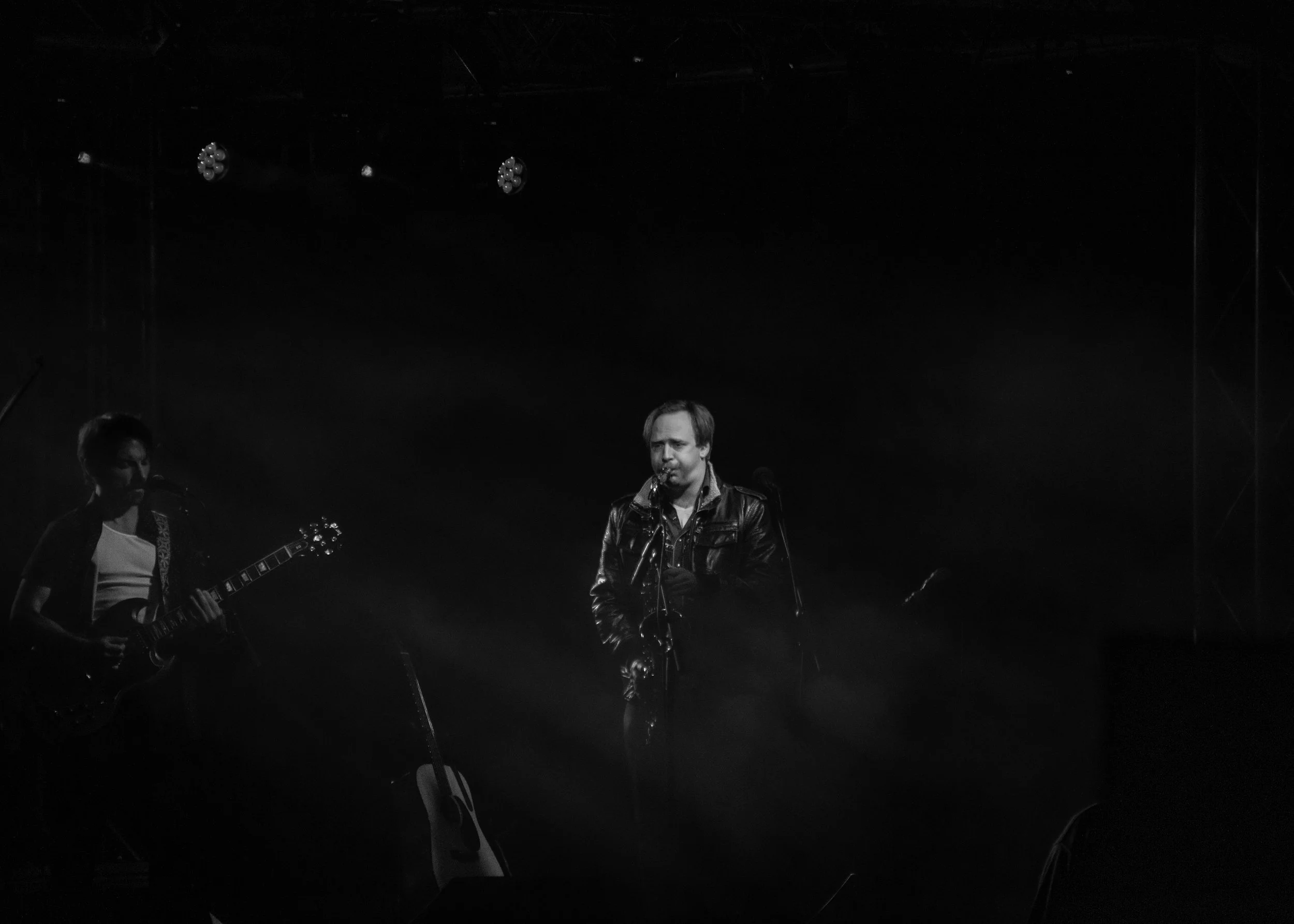 Shannon Vetter playing saxophone live on stage with Cam Clark's Orchestra.