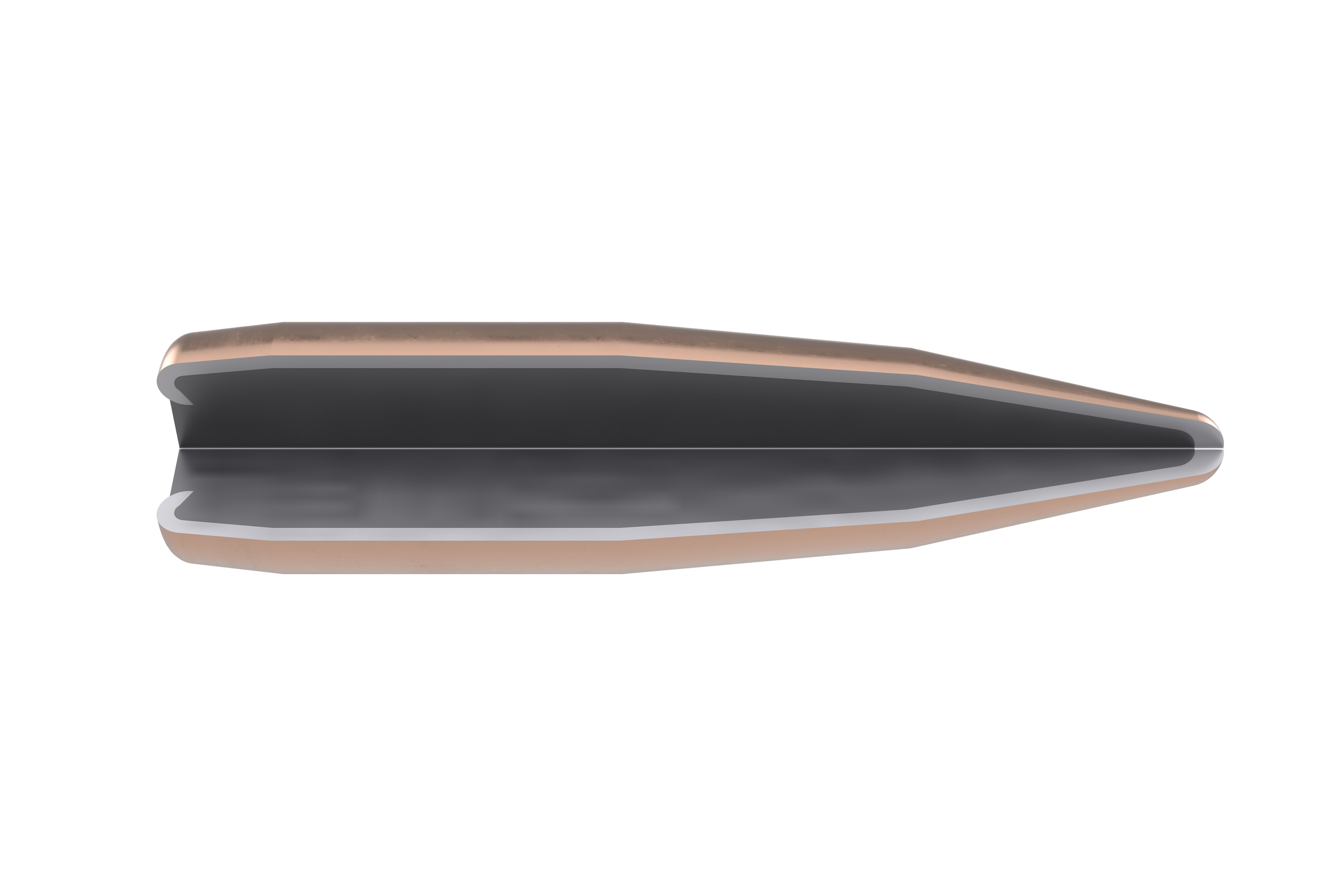 6.5 Grendel FMJ bullet half-section, showcasing internal structure and construction
