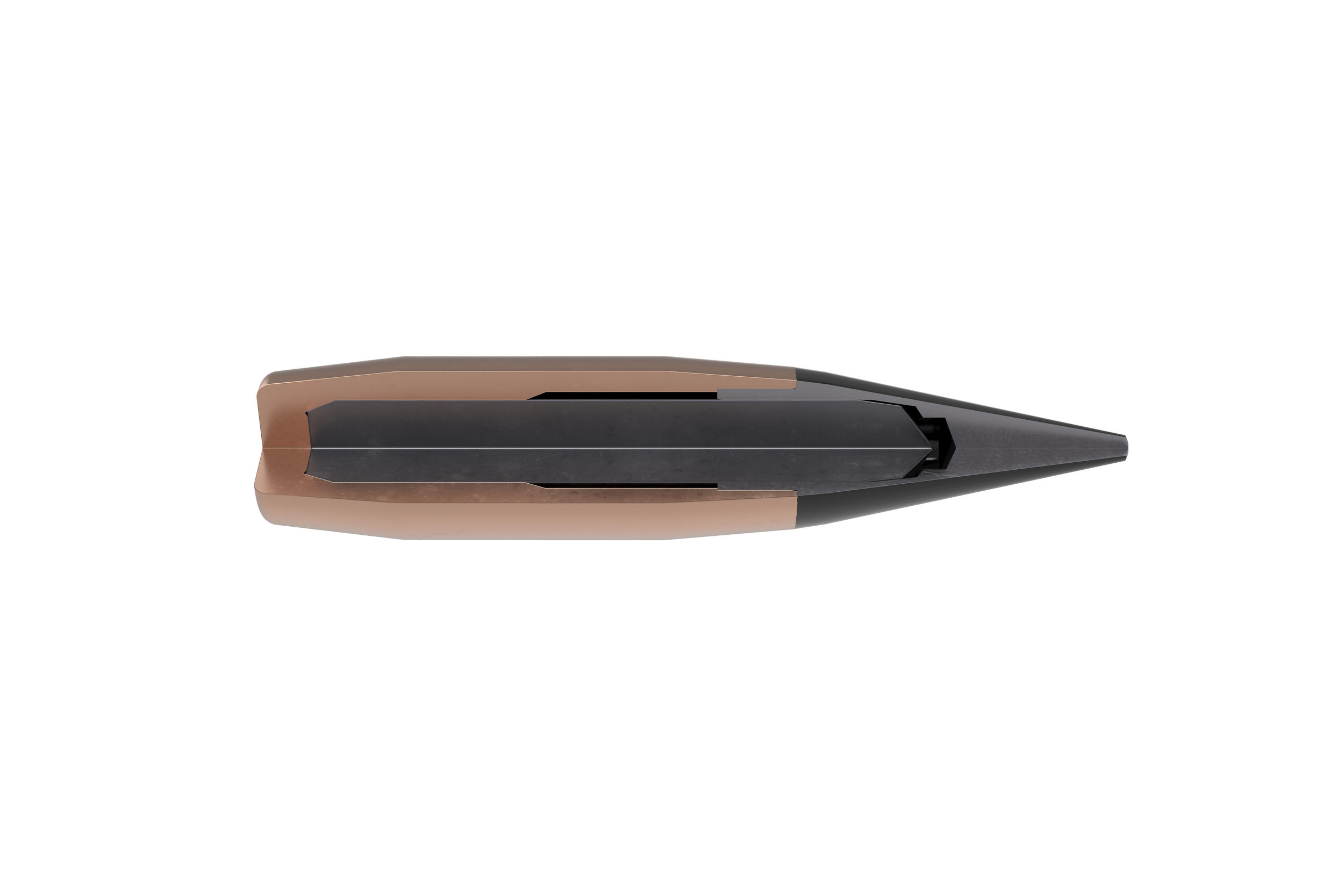 .375 SWISS P AP bullet half-section, showcasing internal structure and construction