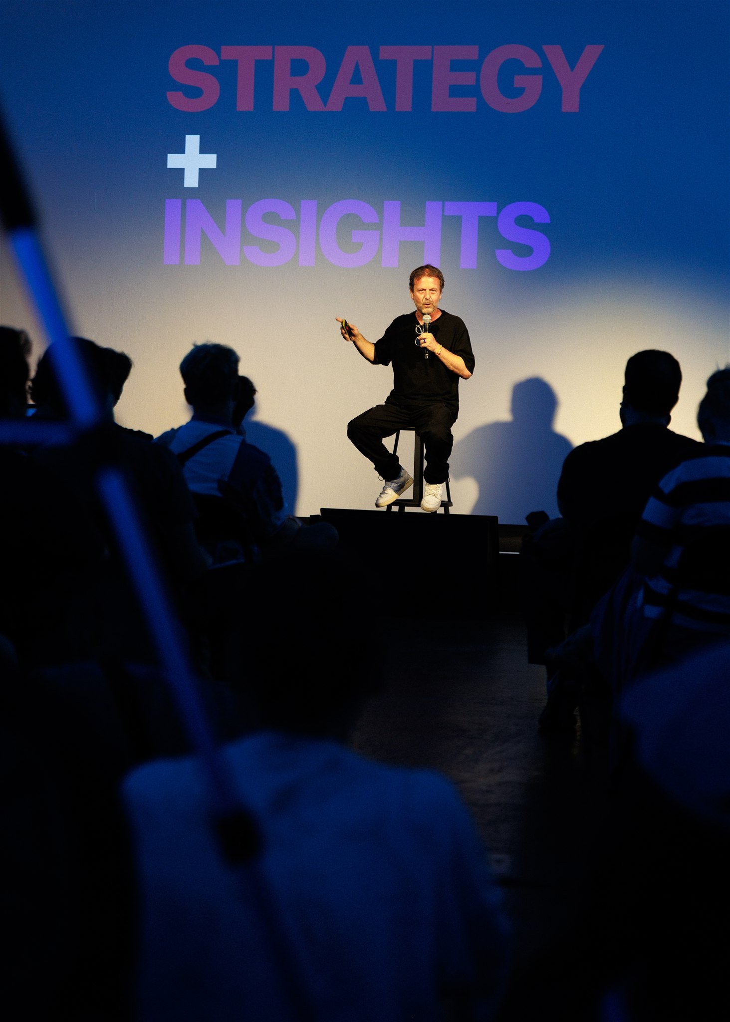 Speaker presenting Strategy and Insights on stage at the D&AD New Blood Festival at Protein Studios, London.