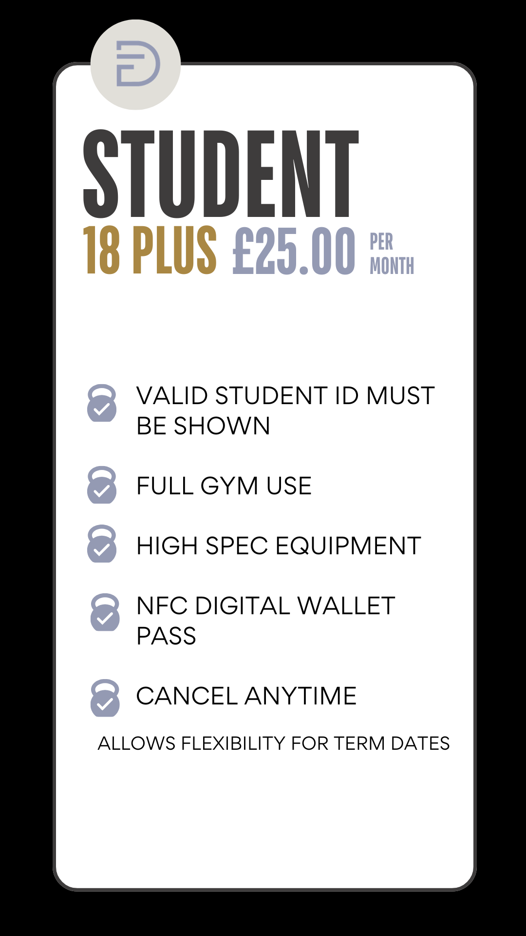Student gym membership short term temporary
