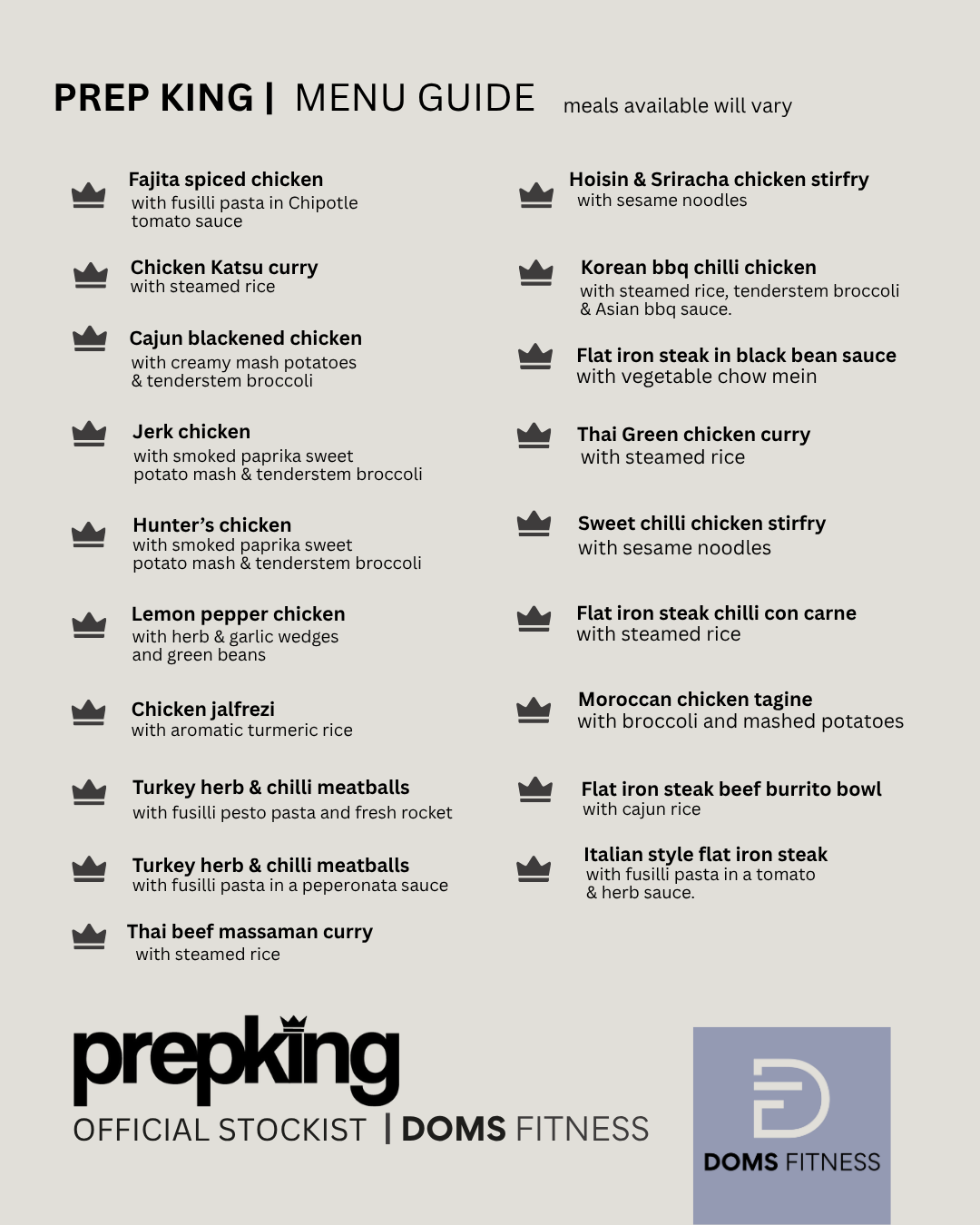 Prep King Healthy Protein Meals Menu List