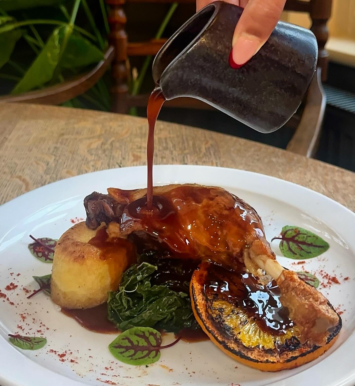 Slow-cooked, rich, and full of flavour. Our confit duck leg with cavolo nero and Madeira sauce is this week&rsquo;s star plate 🦆✨ 
#thethreestags #kennington #londonpubs #pubgrub #winterwarmer #comfortfood #confitduck
