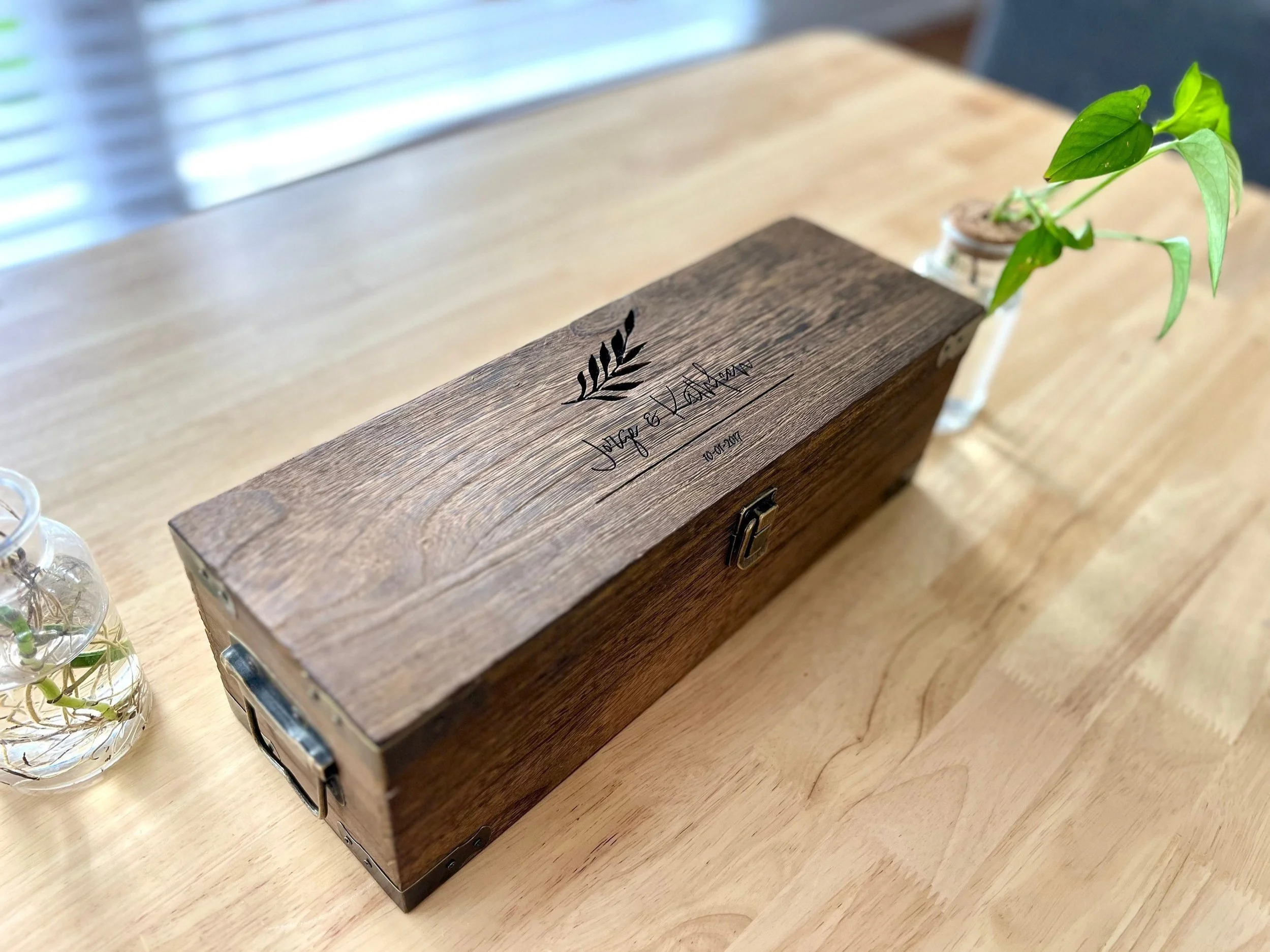 Personalised Engraved Antique Wooden Wine Box Gift