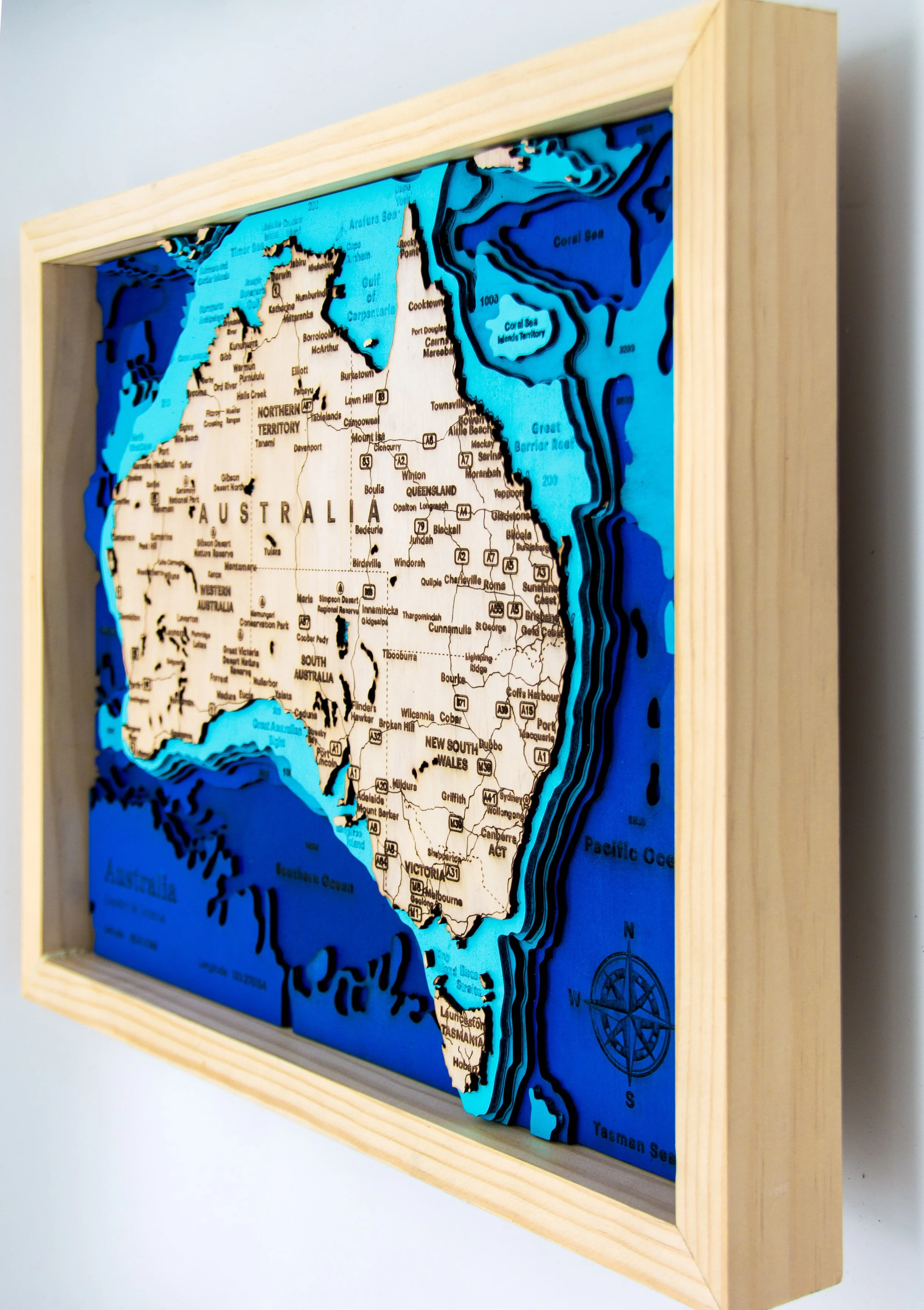Australia Layered Map with Cities and States | Detailed Coastlines & Bathymetry