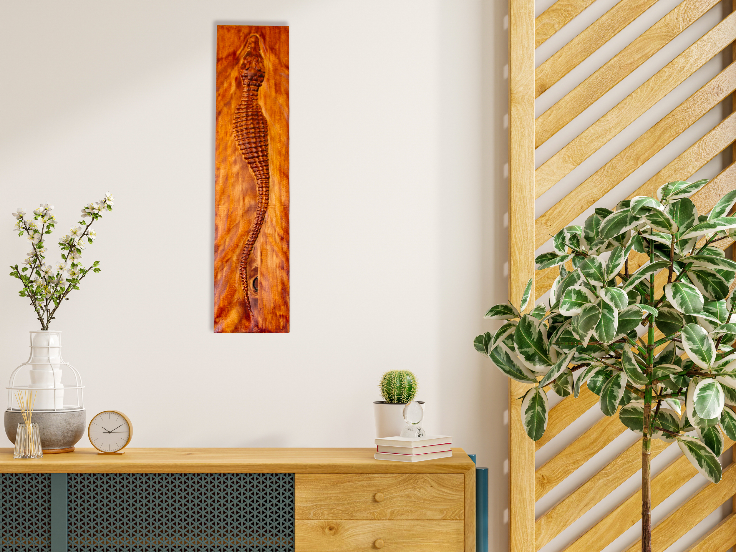 Wooden Carved  Crocodile Wall Decor