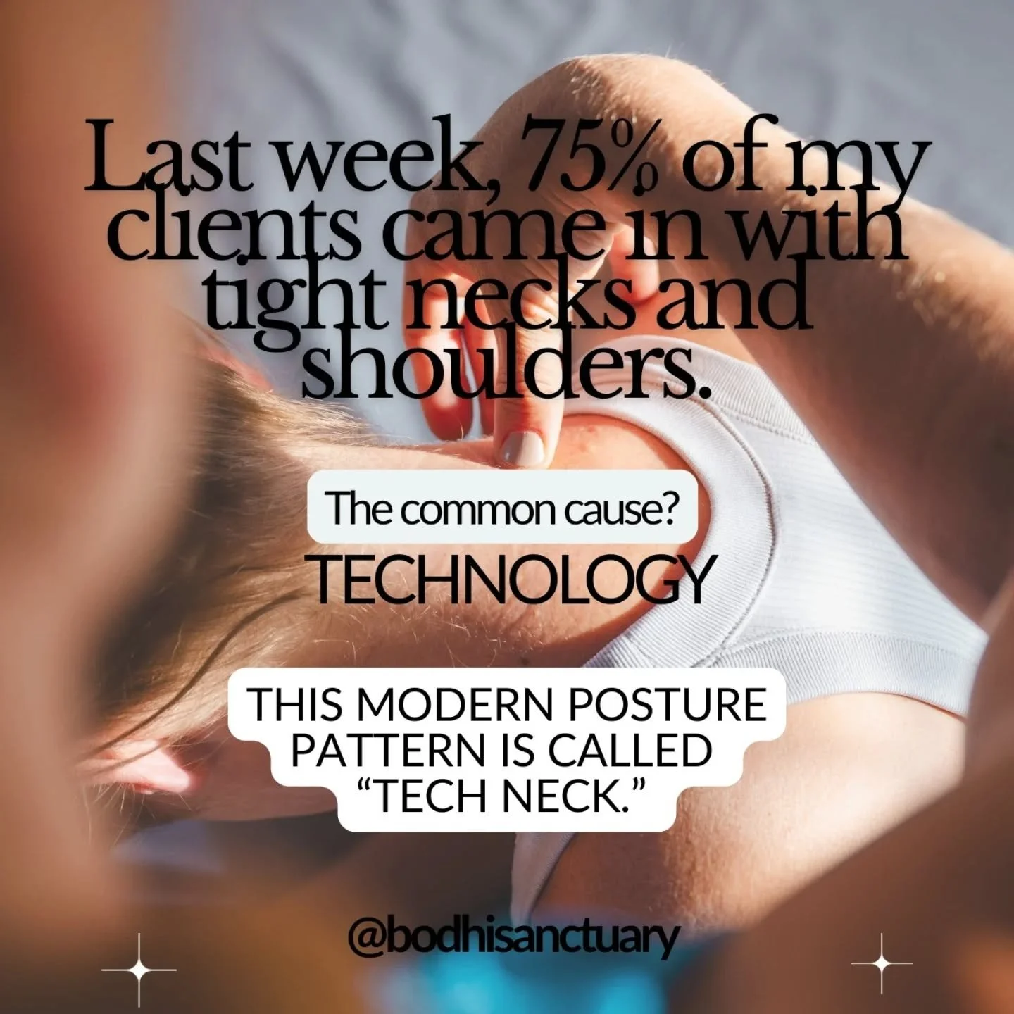 One of the most common complaints I hear in my practice is neck and shoulder pain. Most of these people work at a desk and spend hours on their computer and phone. 

Did you know the head weighs about 10 lbs and when it moves forward from tech neck, 