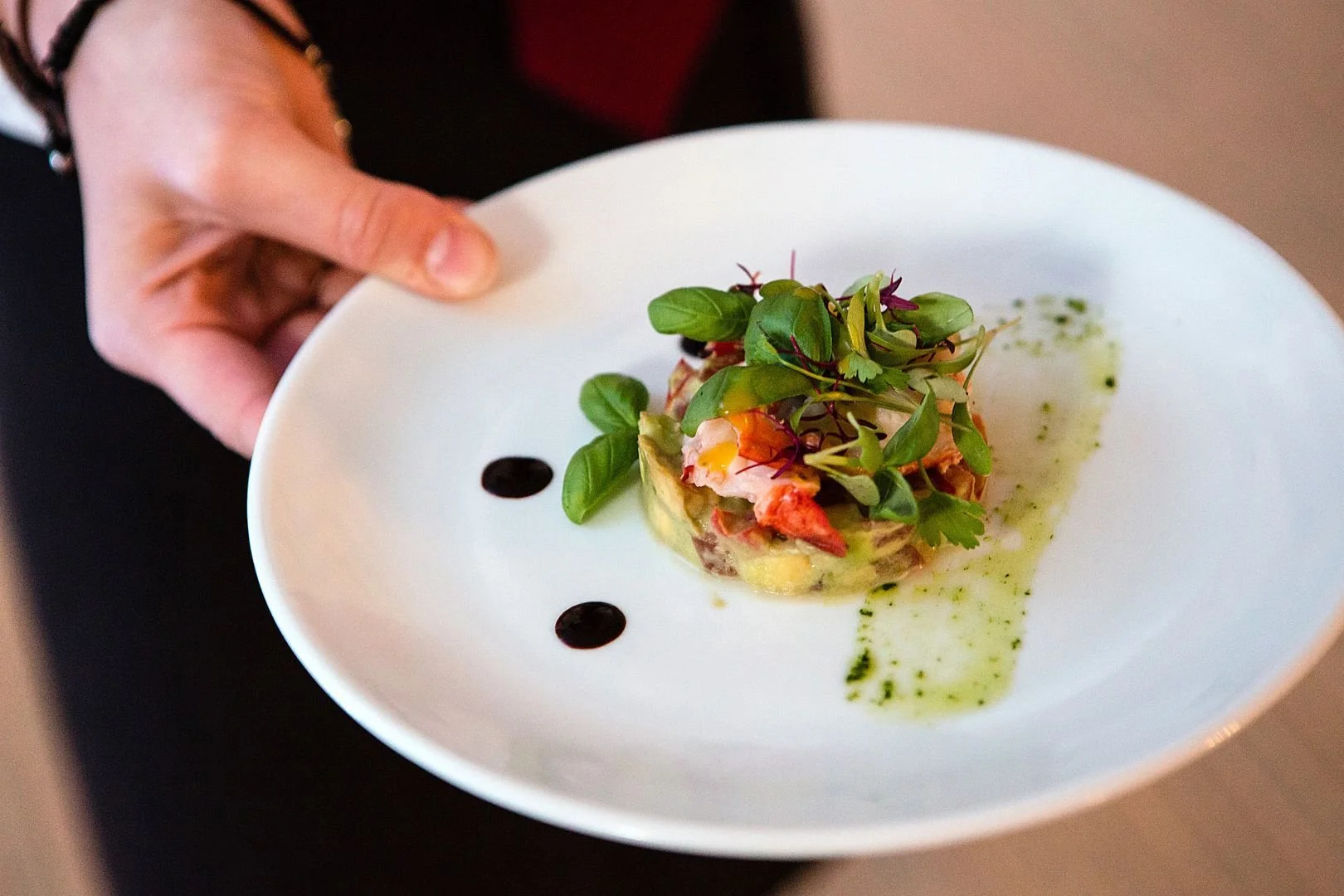 FB A beautiful tian of crab and avocado with cucumber and pea shoots - served with a dill glaze..jpg