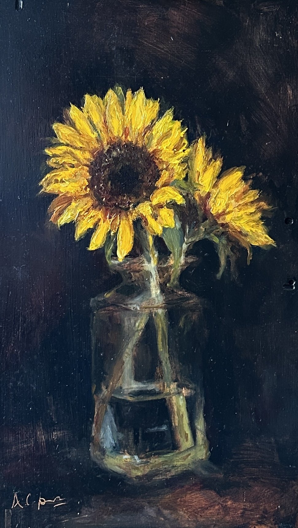 Sunflowers in Glass JD Bottle - 23 x 40.5 cm
