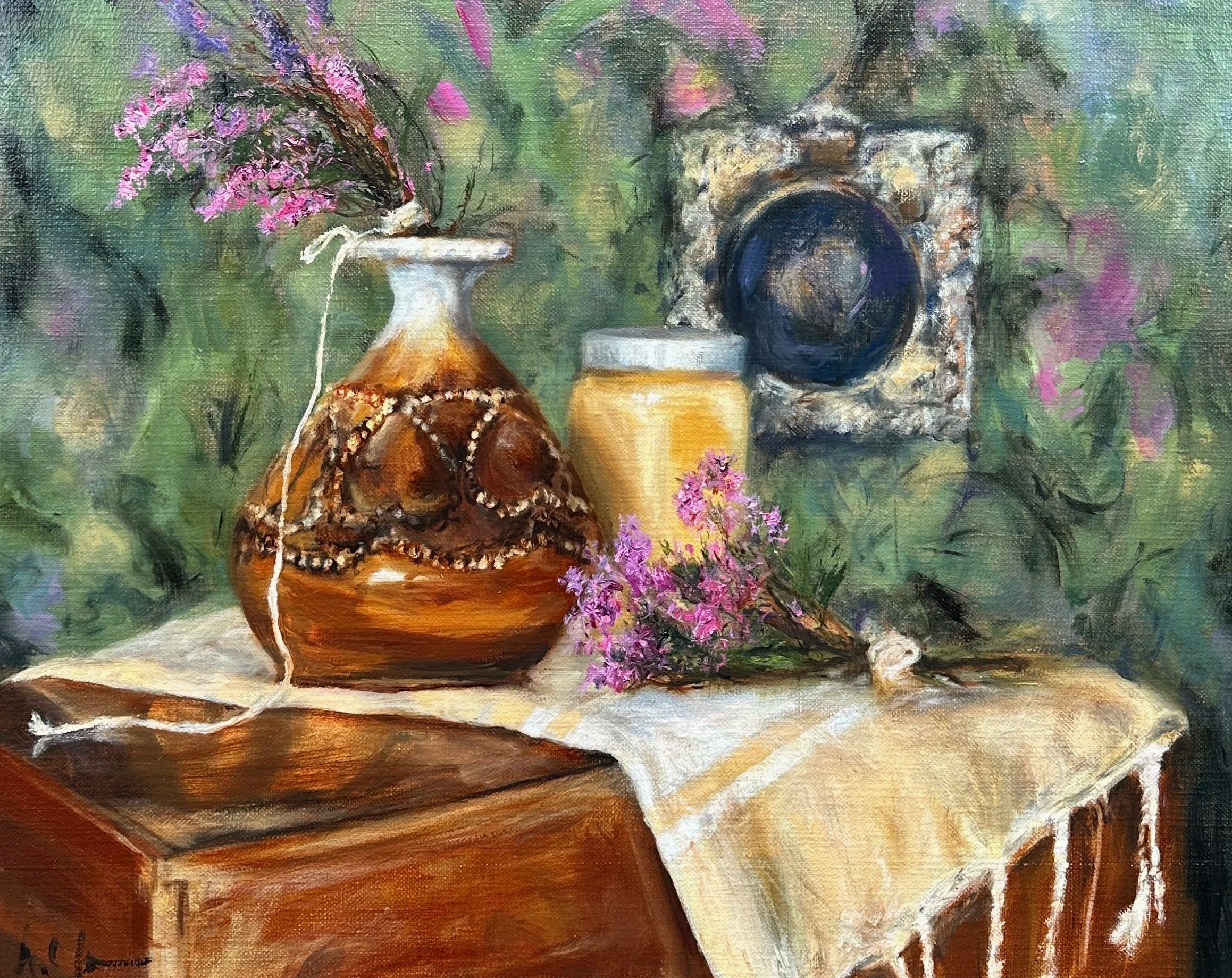 Still life with Doulton Lambeth vase and heather - Oil on canvas - 51 x 41 cm