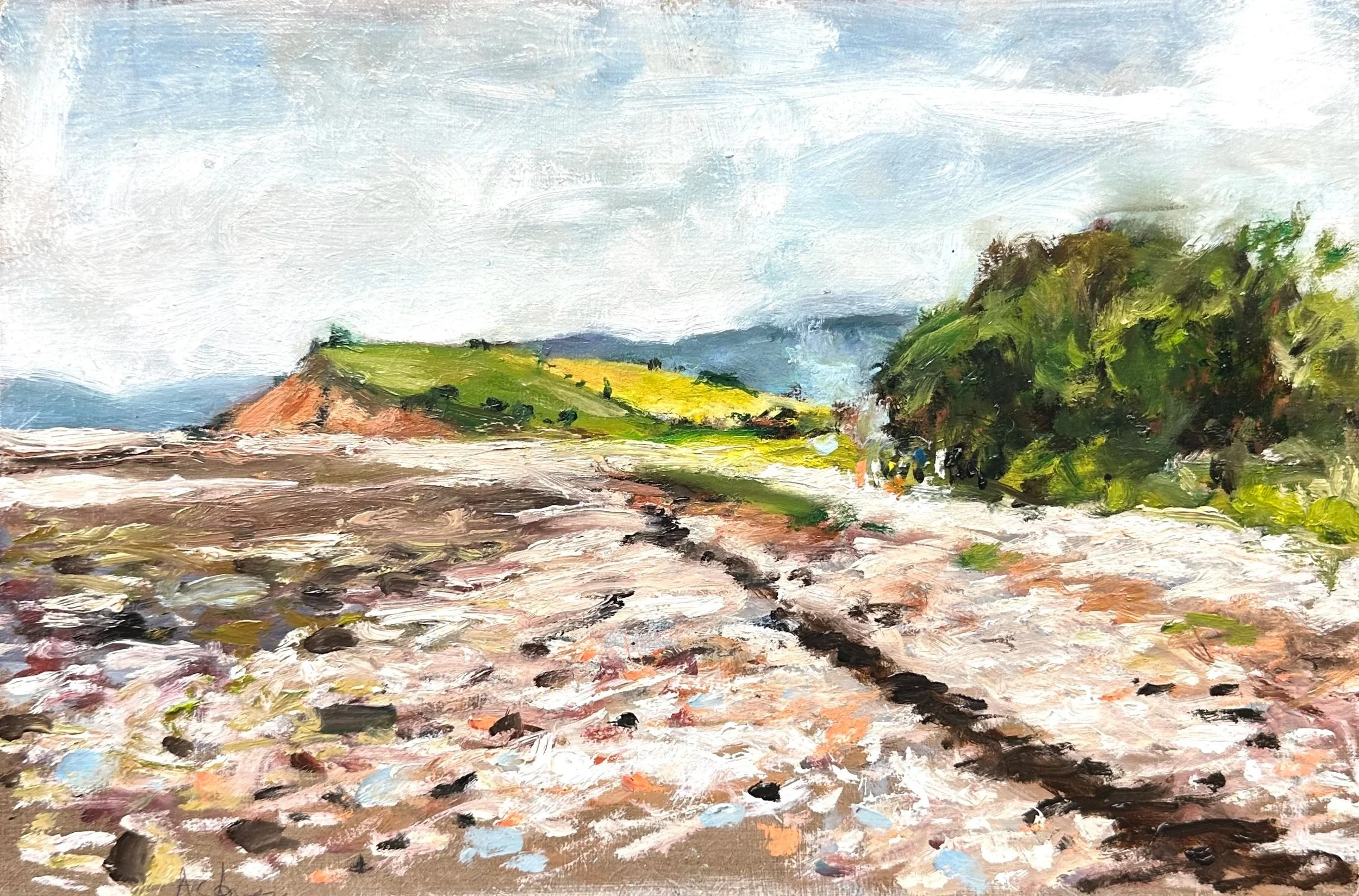 Mid-summer party on Hest Bank Beach - Oil on panel - 30 x 20 cm