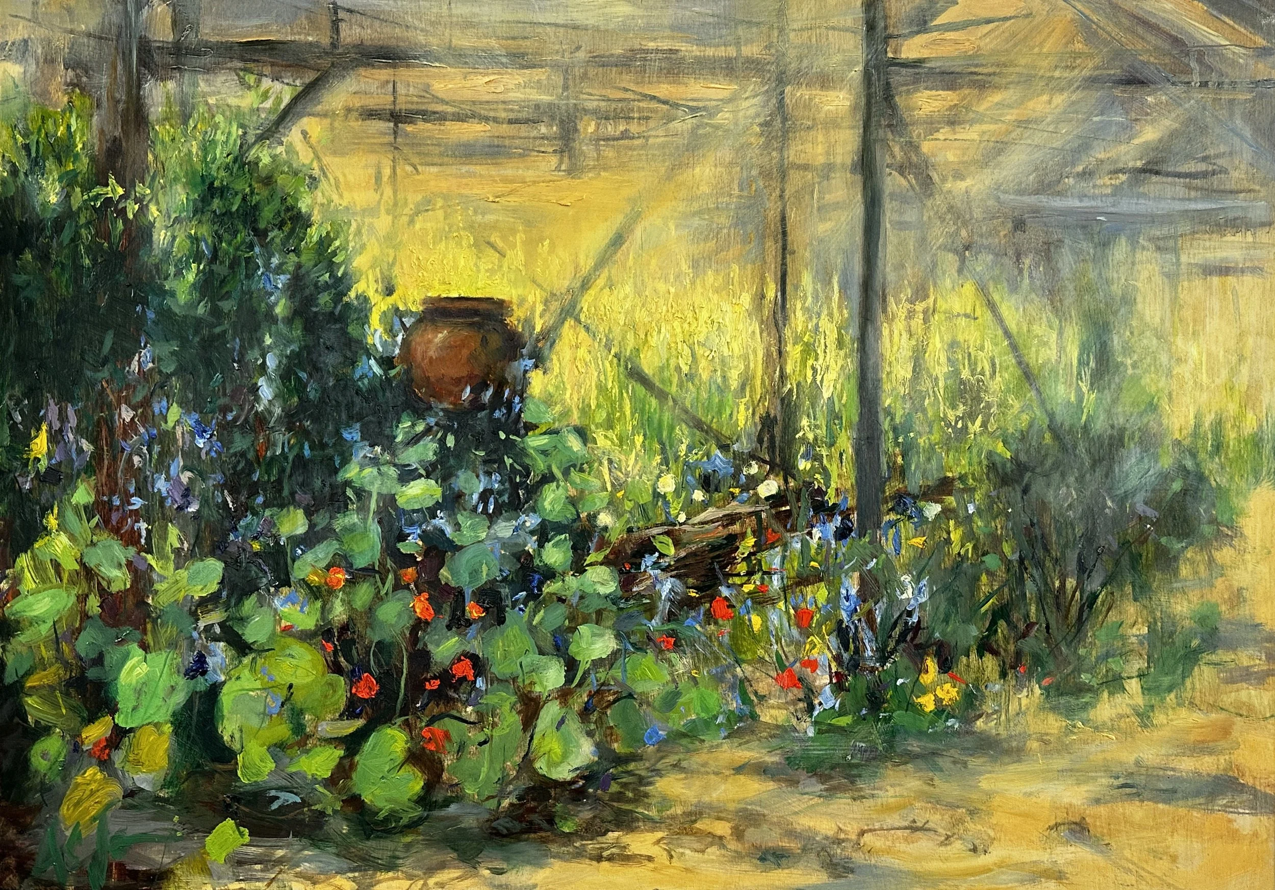 Terracotta, Nasturtiums & Kale - 59x42cm - SOLD