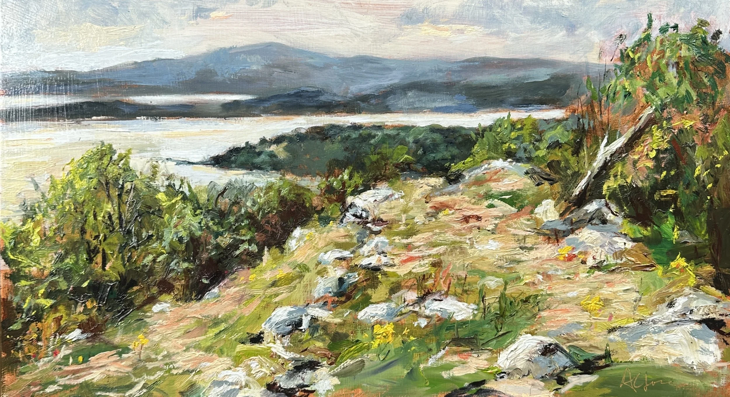 Warton Crag towards Jenny Brown's Point from - Oil on panel - 40 x 23 cm 