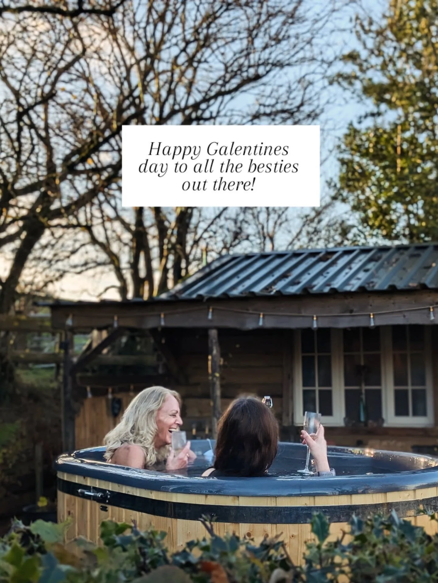 ❤️ Galentine&rsquo;s, but with bubbles. ❤️

Hot tub steam, a bottle to share, and belly laughs you&rsquo;ll feel tomorrow. 

Just good friends, a couple of slow nights to catch up. Wood-fired tub outside, log burner for later or a cook out around the