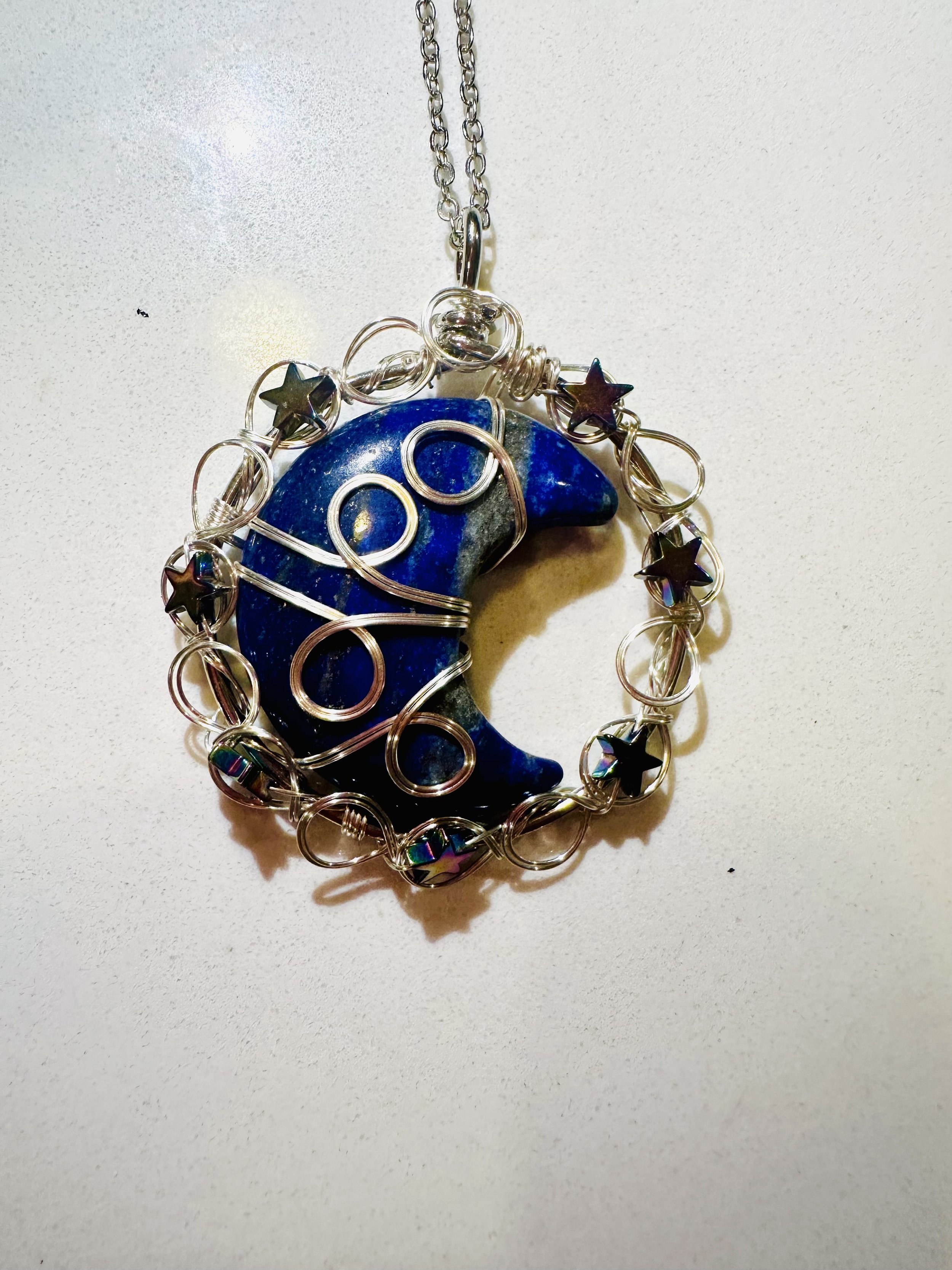 Blue sodalite crescent moon pendant