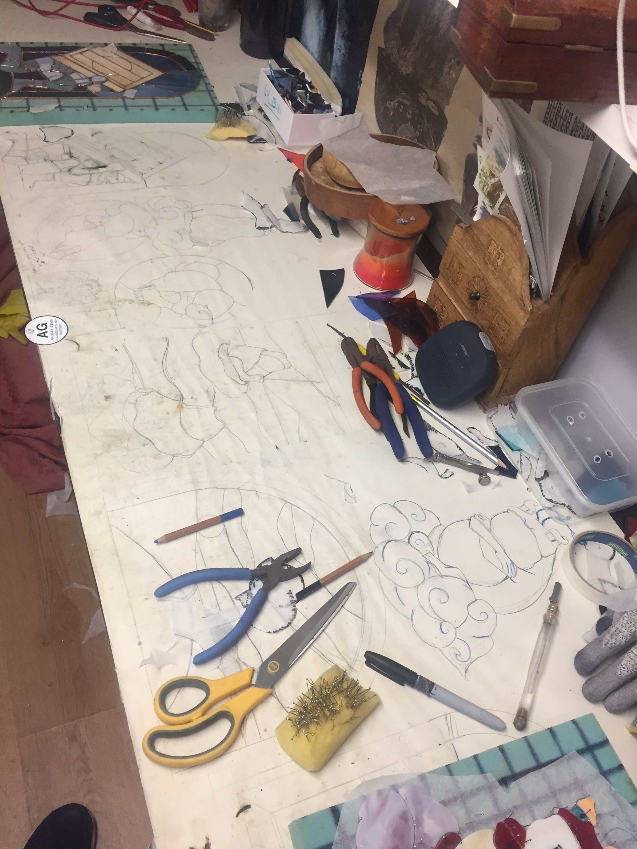 Designing Zephos and Cyclos for a stained glass piece inspired by the Legend of Zelda the Wind Waker 